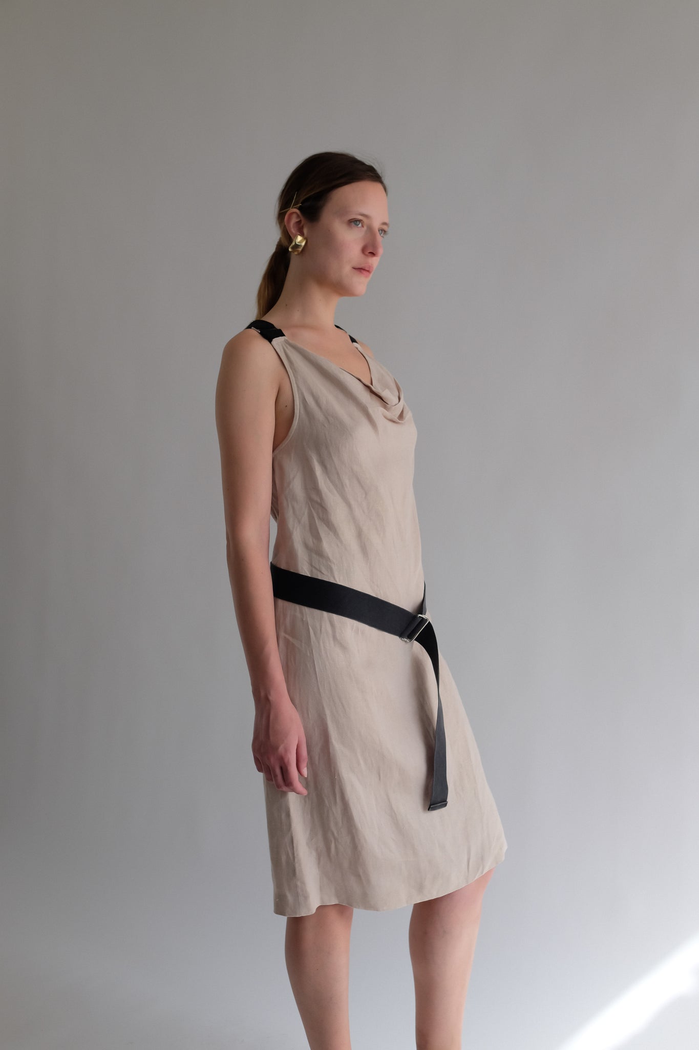 DOLCE & GABBANA LINEN-GROSGRAIN DRESS IN ECRU