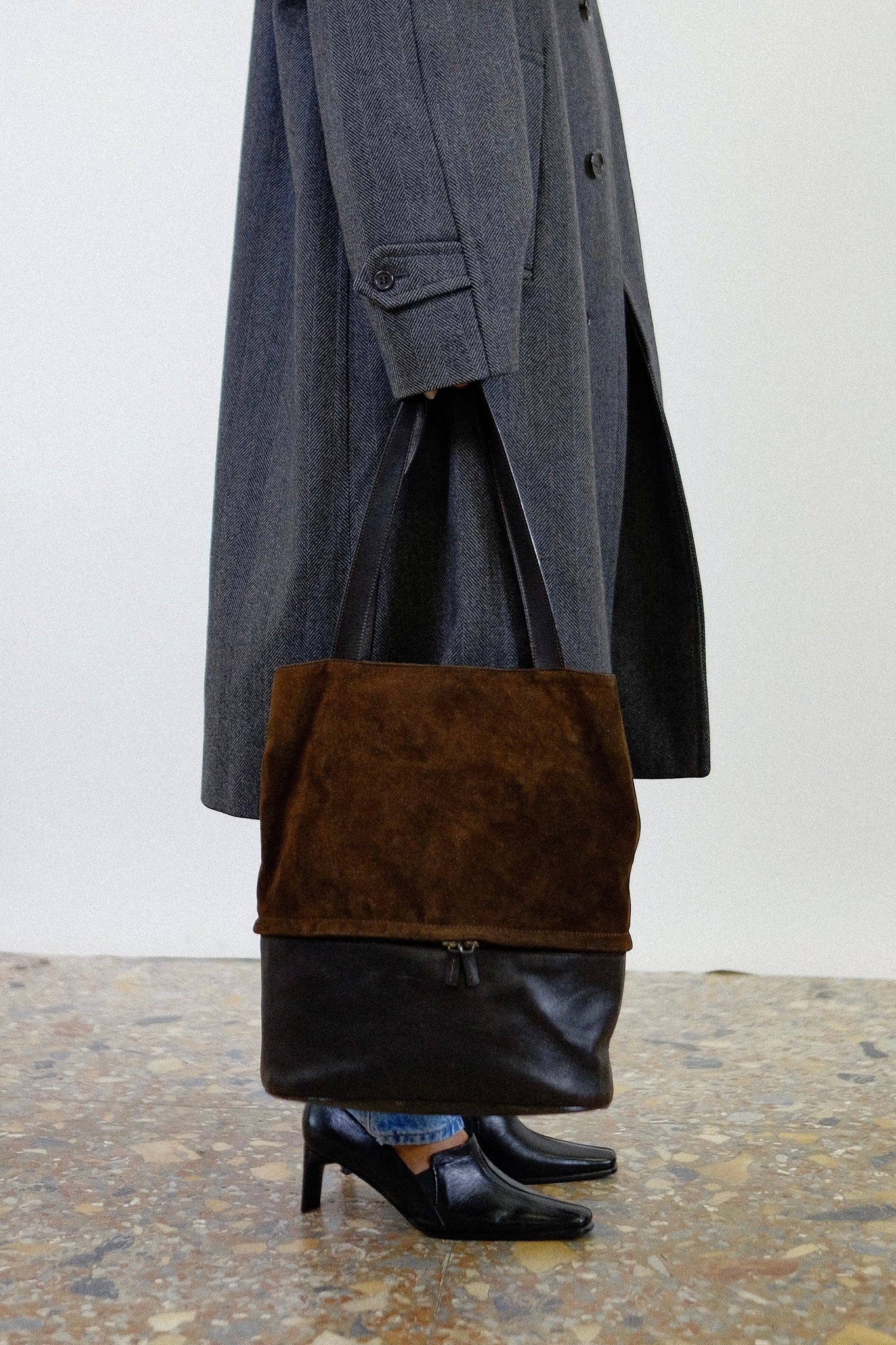 MAX MARA SUEDE BUCKET SHOULDER BAG IN CHOCOLATE BROWN