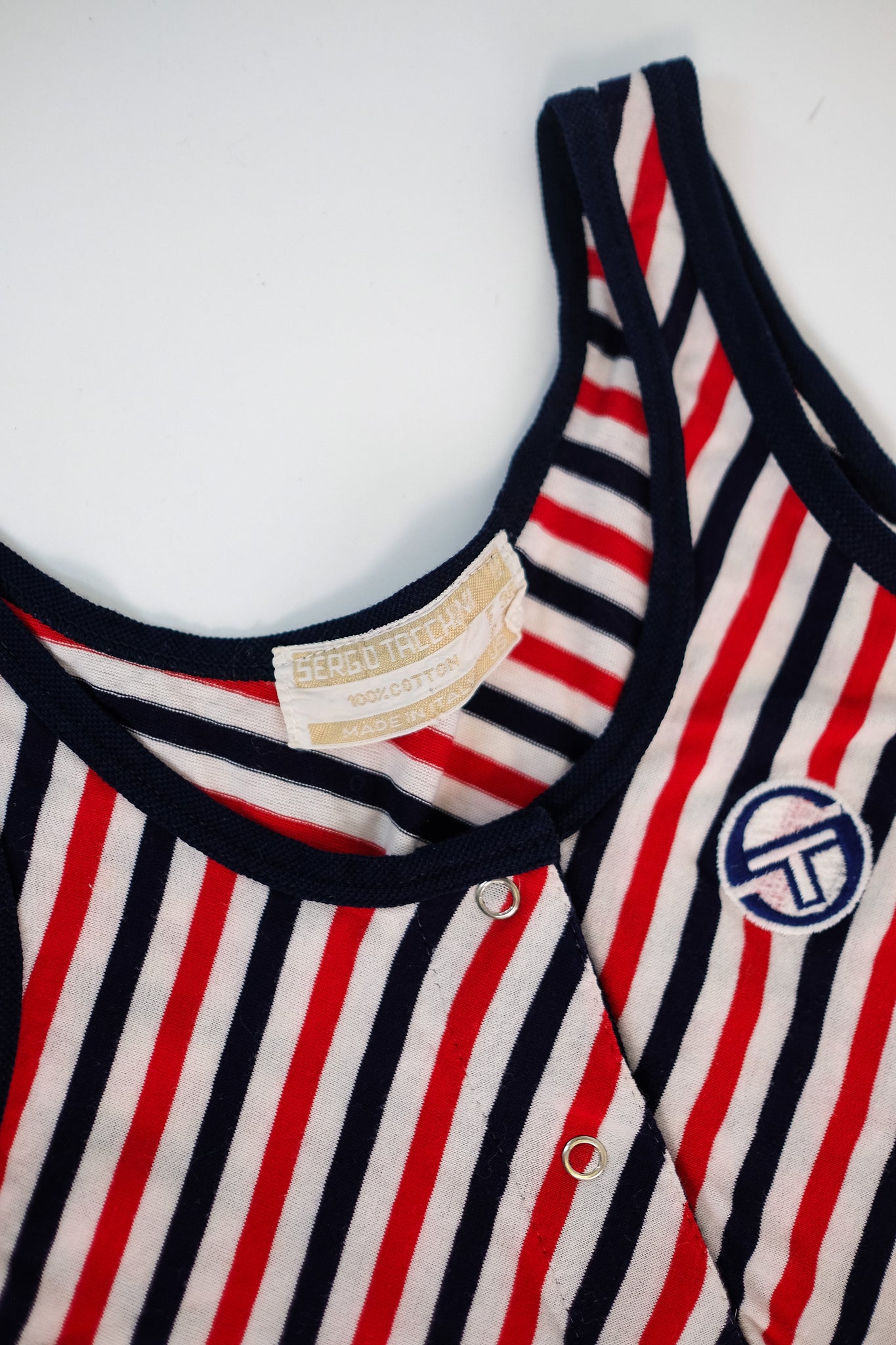 1970S SERGIO TACCHINI STRIPED SET IN BLUE, WHITE AND RED COTTON JERSEY