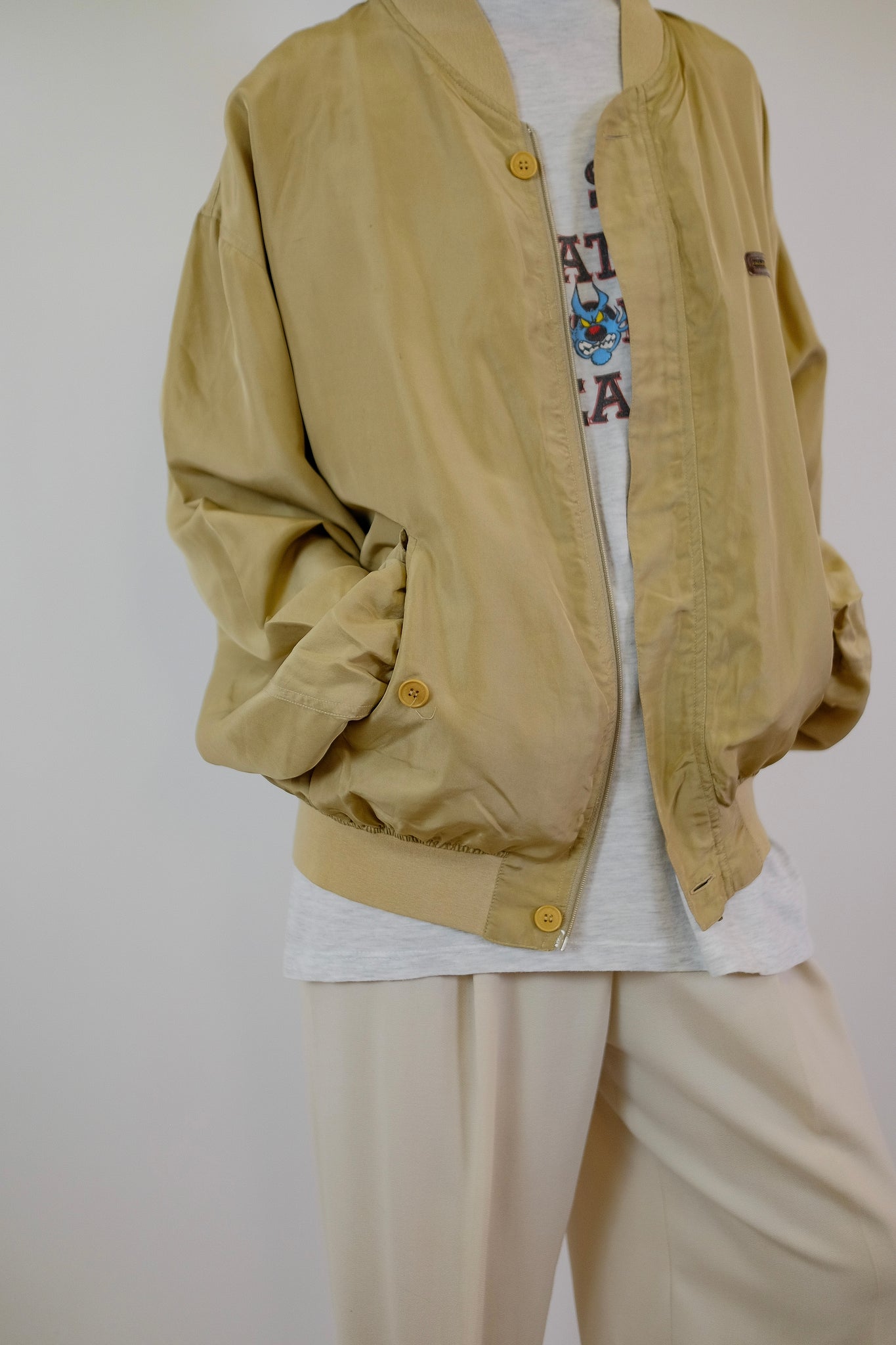 SILK BOMBER JACKET IN TAUPE