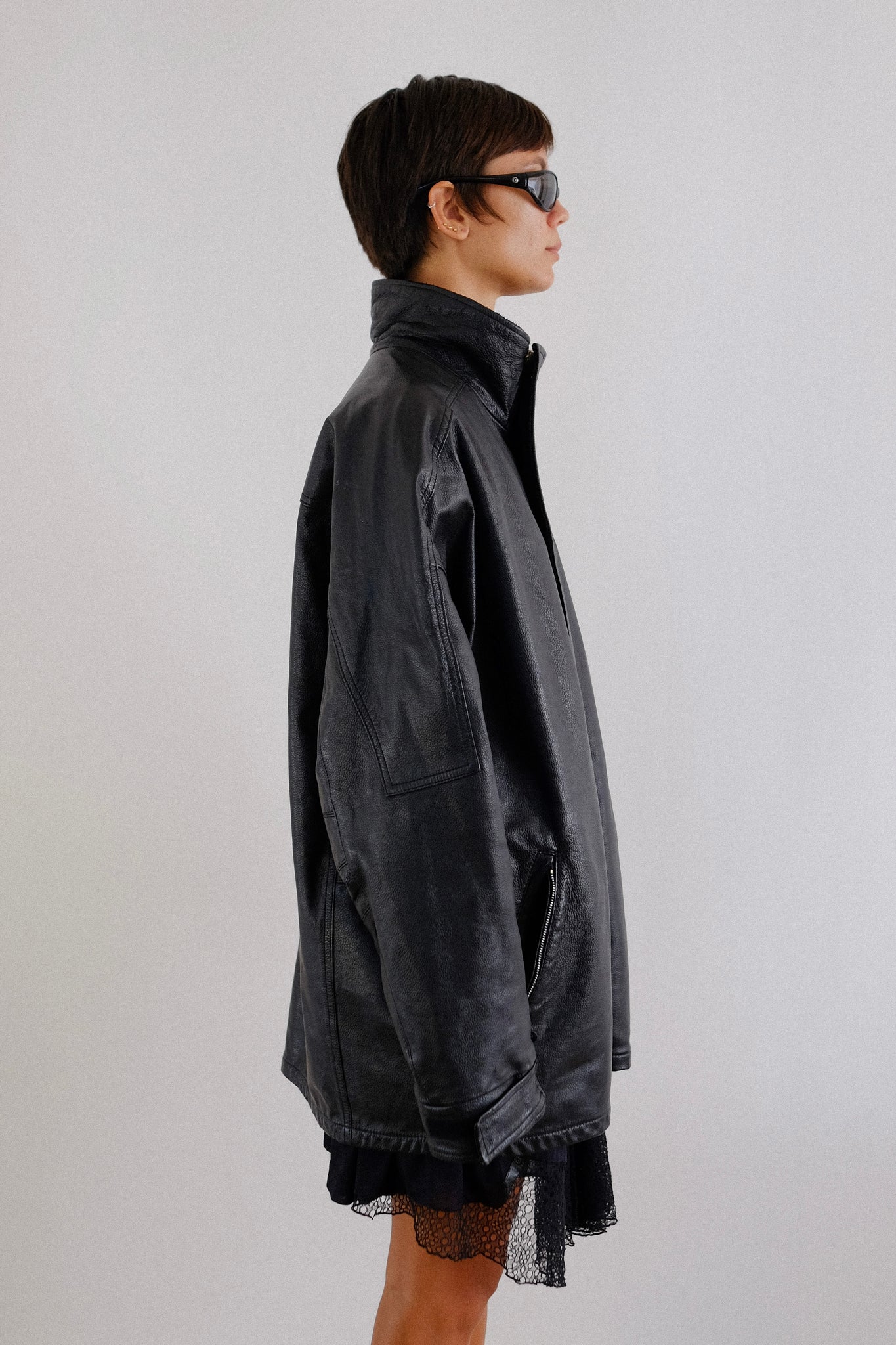 1990s ARMANI JEANS LEATHER JACKET IN BLACK
