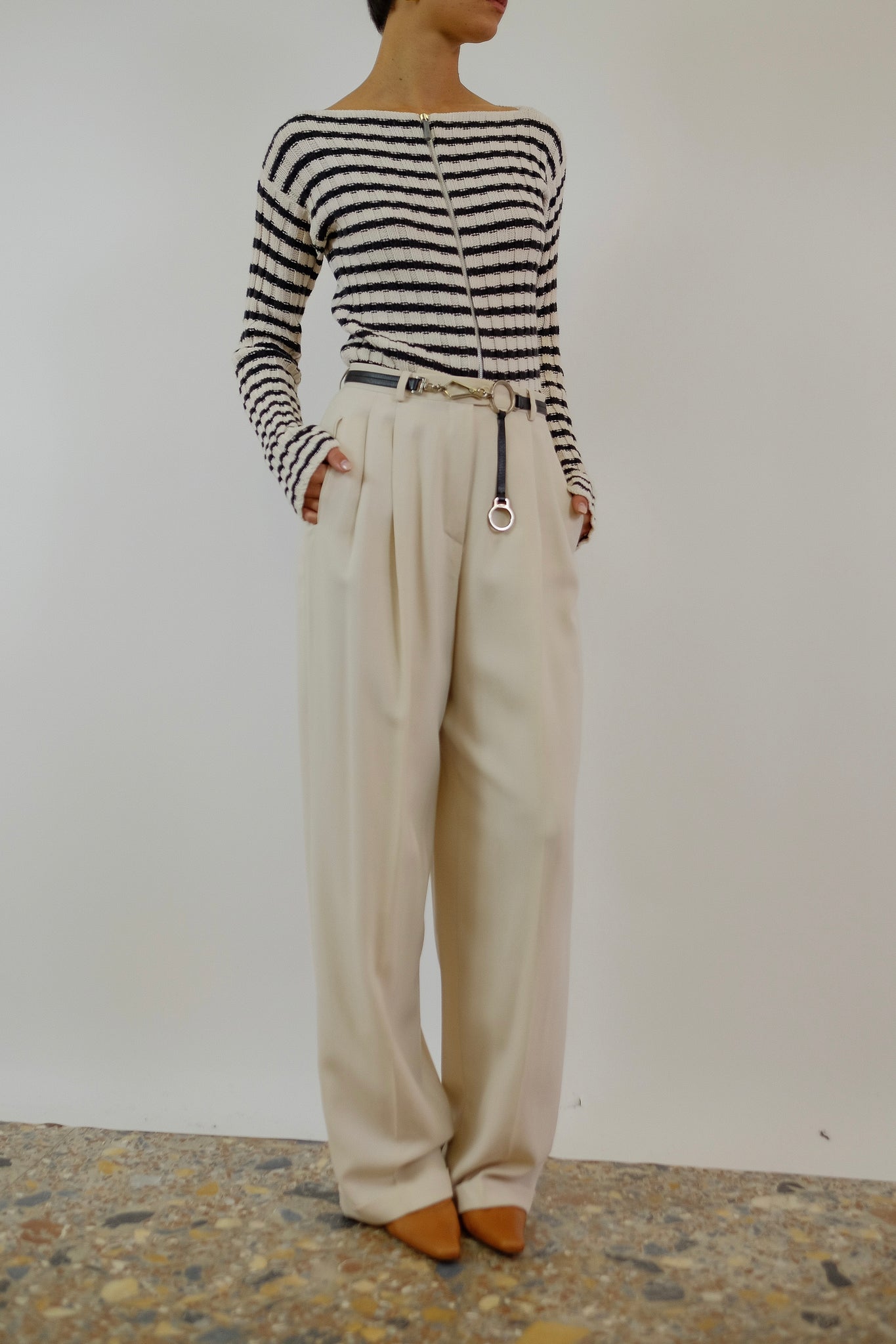 EARLY EMPORIO ARMANI PLEAT PANTS IN PASTEL CREAM