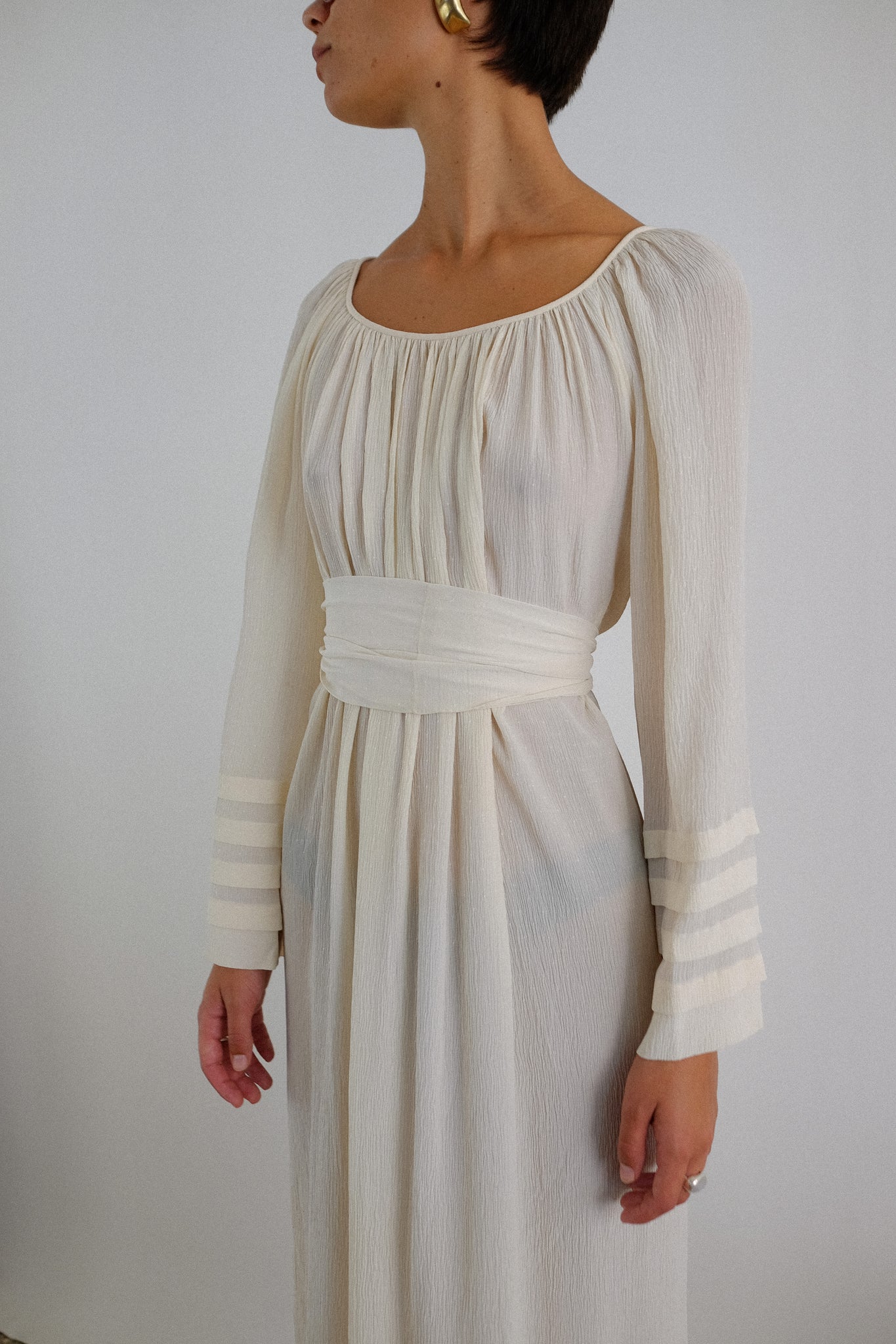 1970s VINTAGE SILK MAXI DRESS IN IVORY