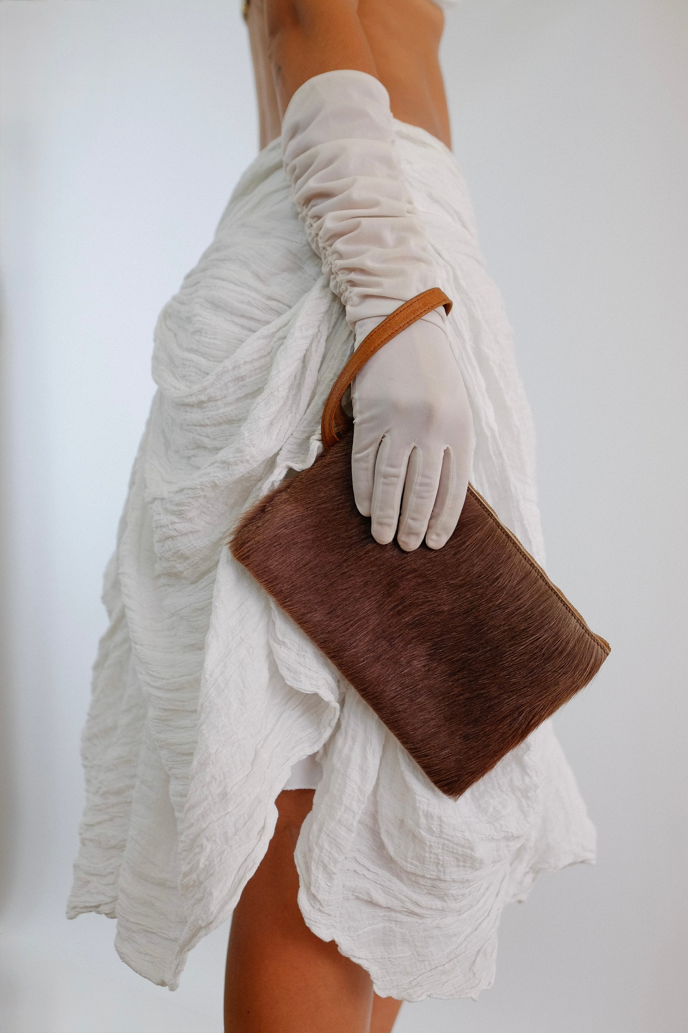 1960s MINI GOATSKIN CLUTCH IN CACAO