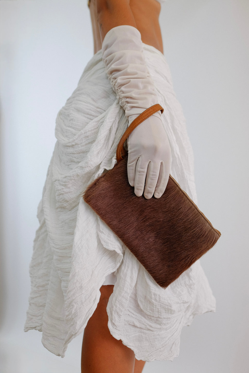 1960s MINI GOATSKIN CLUTCH IN CACAO