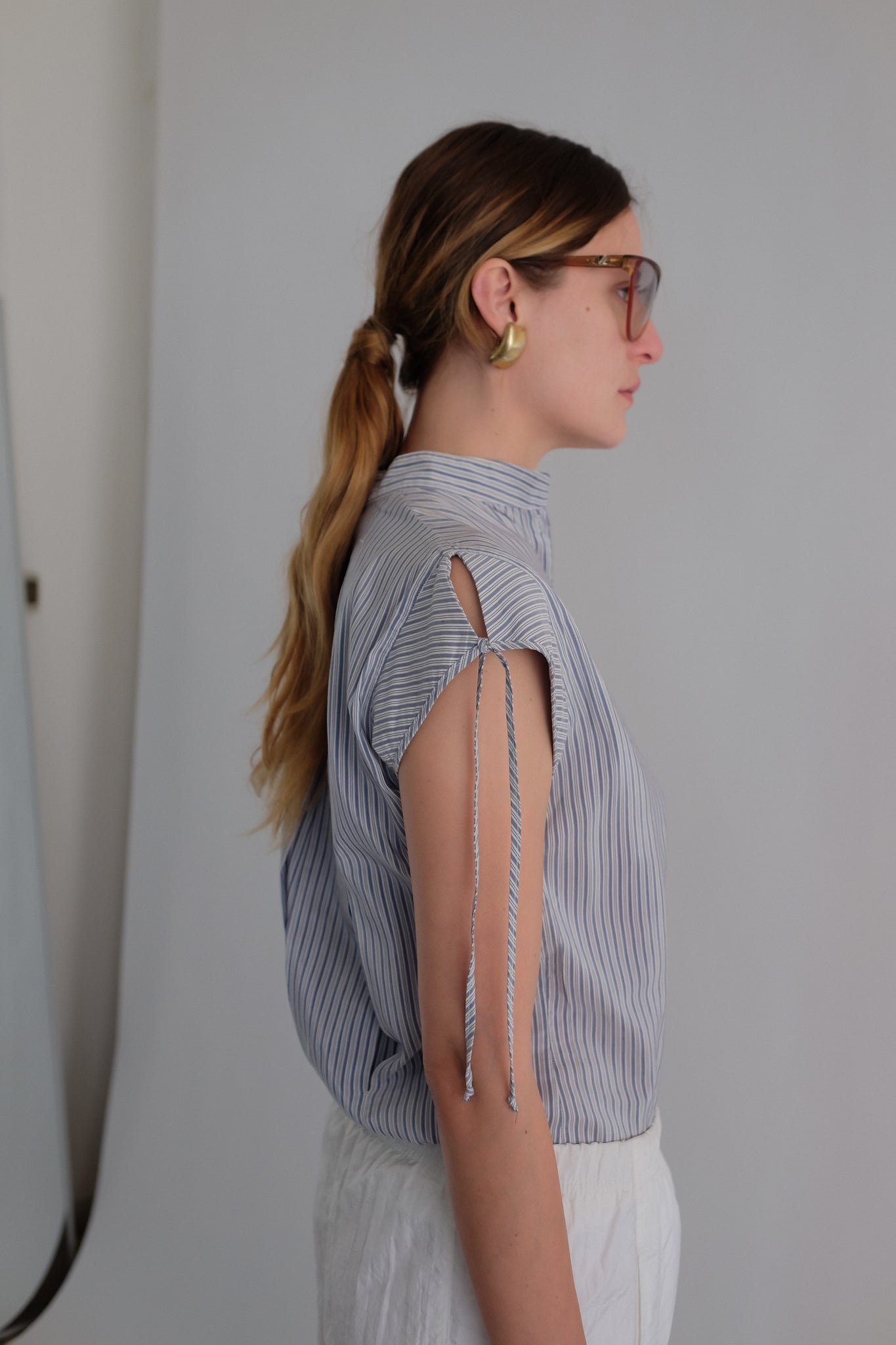 1980S VALENTINO MISS V STRIPED COTTON-SILK SHIRT