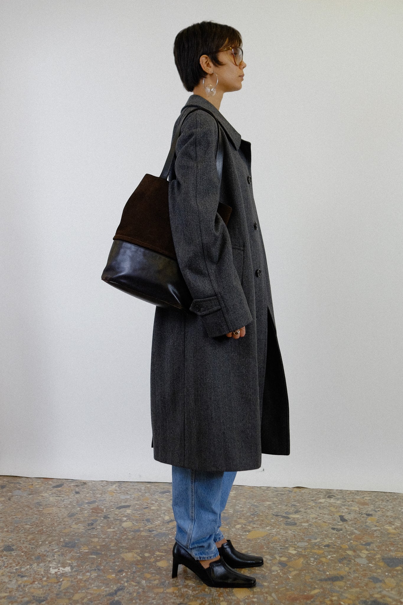 BURBERRY RAGLAN COAT IN HEREINGBONE GREY