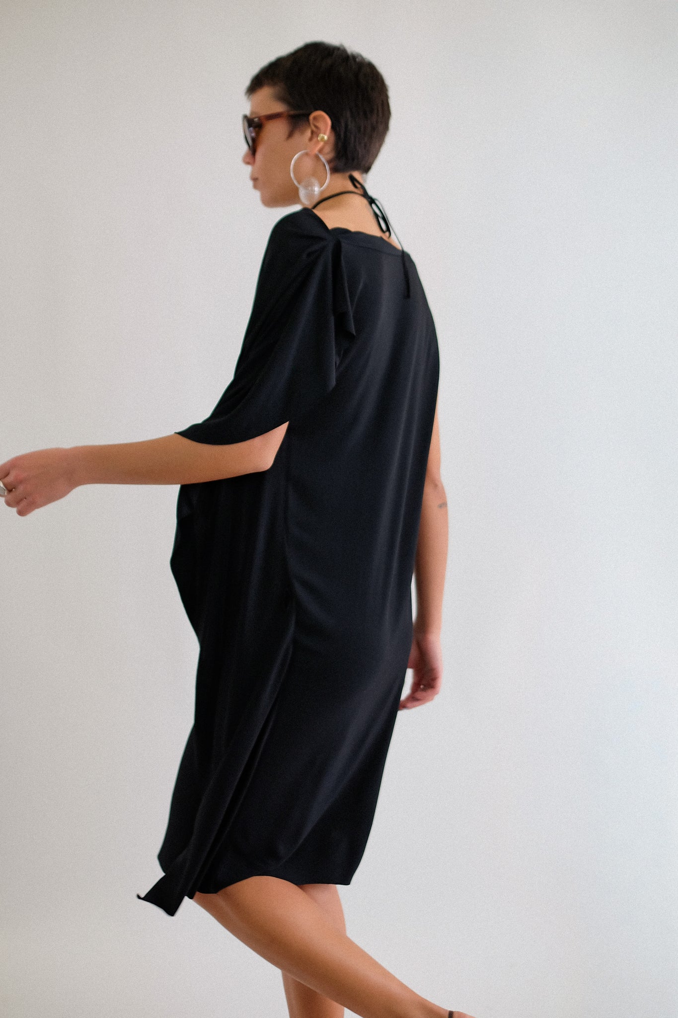 SALVATORE FERRAGAMO ASYMMETRIC DRAPED DRESS IN BLACK