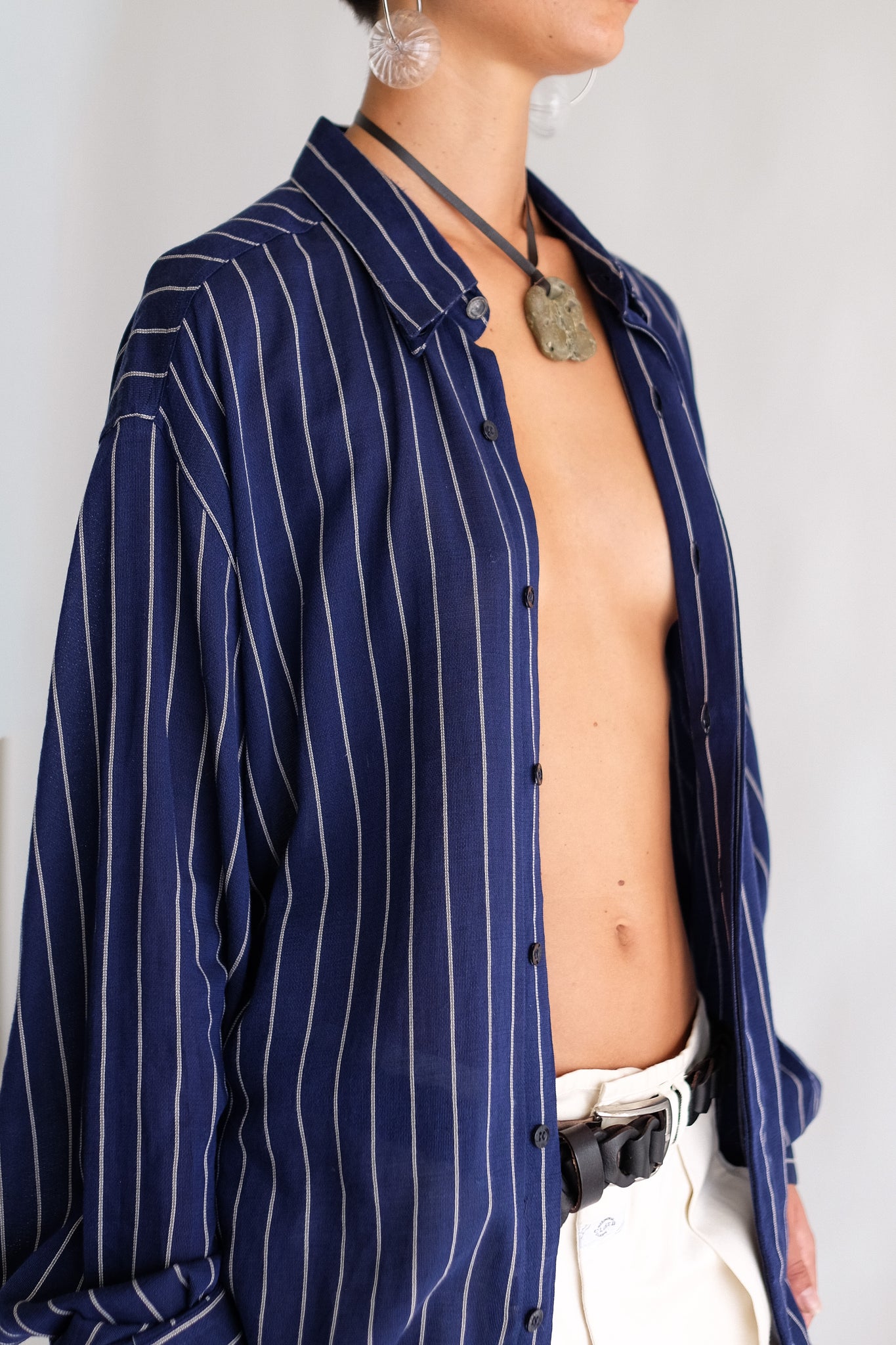VERSACE STRIPED SHIRT IN SOFT BLUE COTTON GAUZE