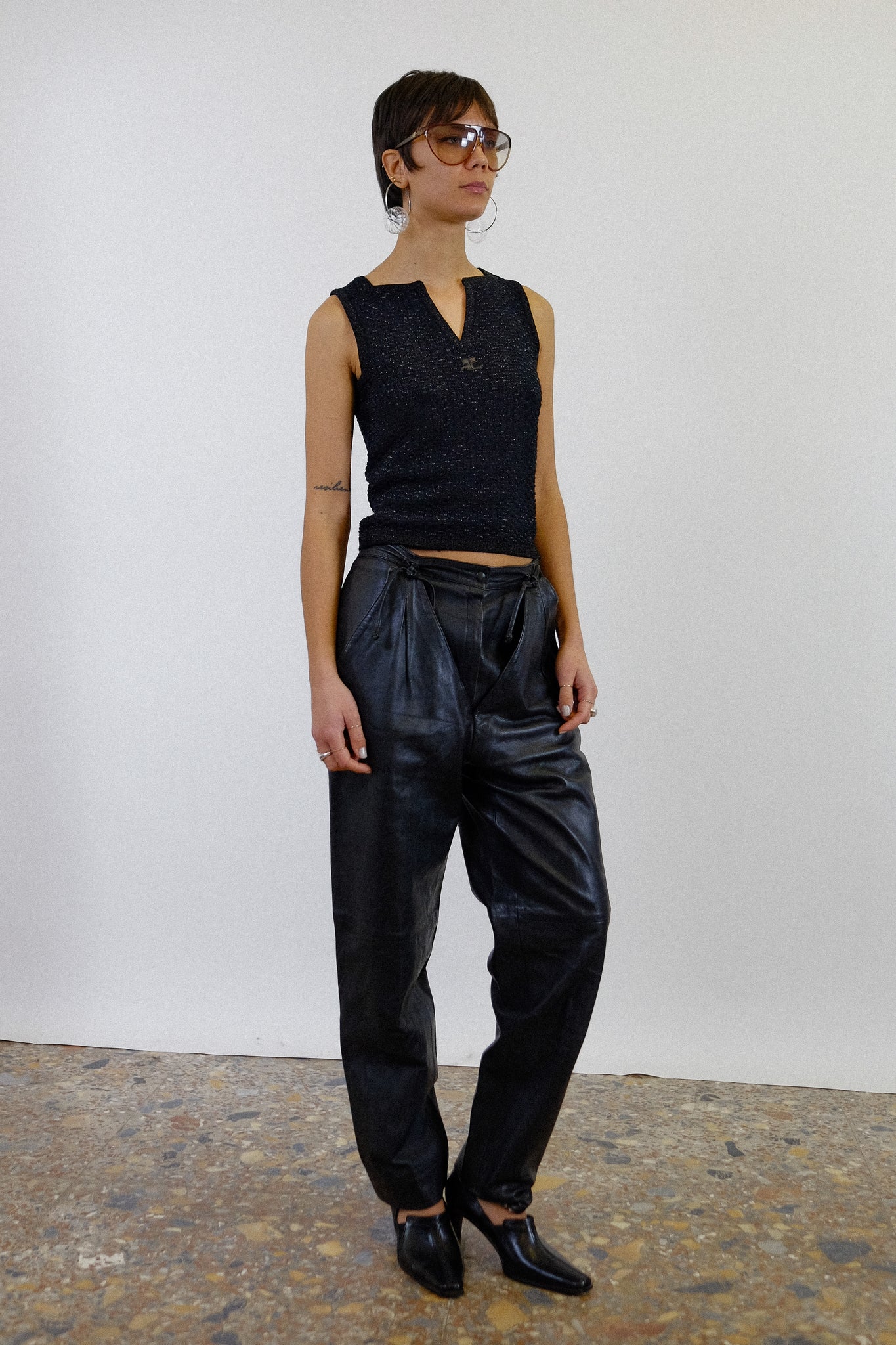 1980s CALFSKIN LEATHER CHAP TIE PANTS IN BLACK