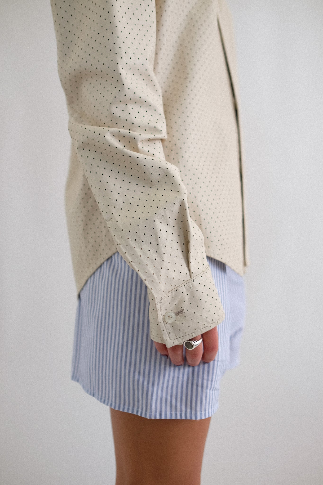 GIANFRANCO FERRÉ PERFORATED LEATHER SHIRT IN LIGHT TAUPE