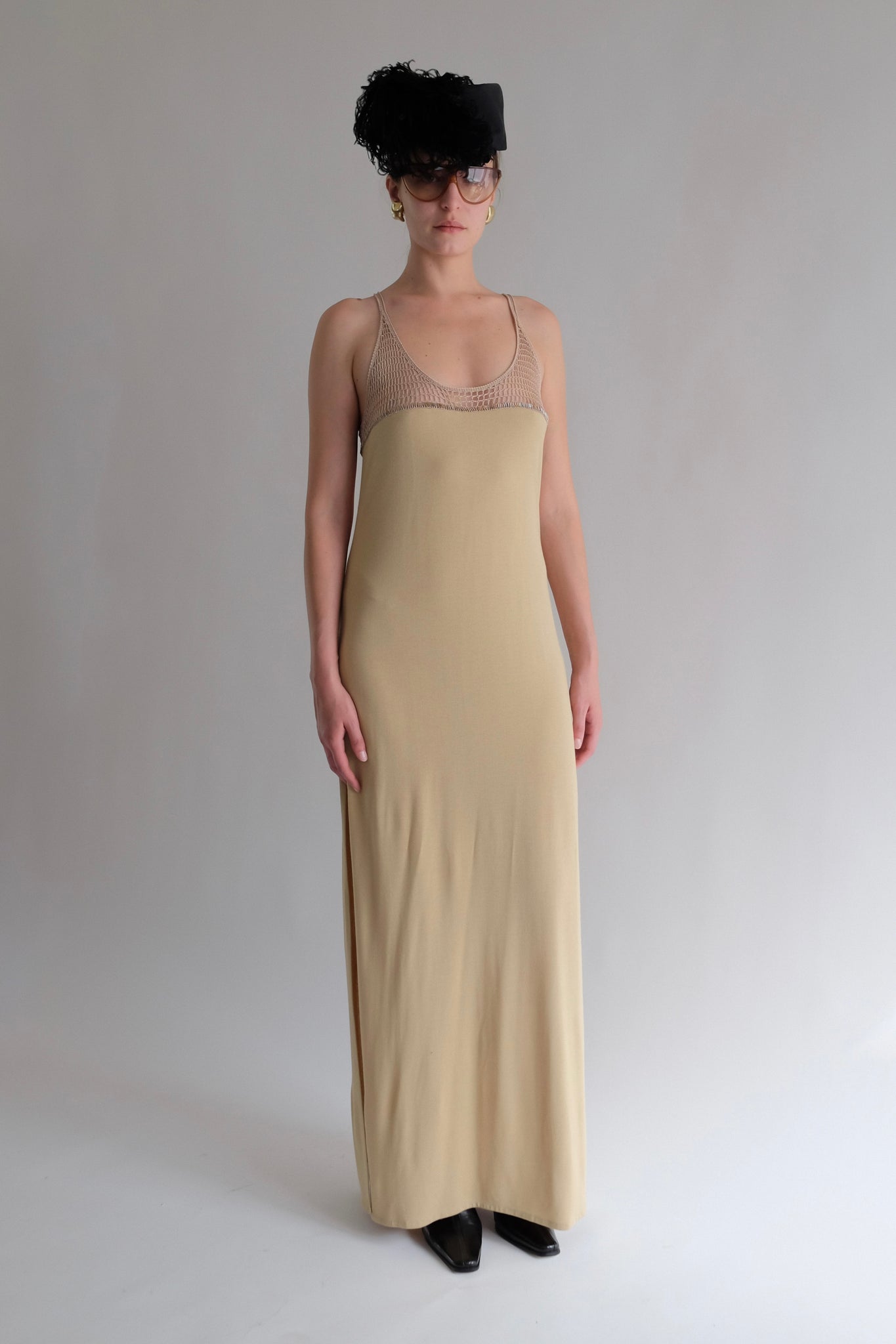 LA PERLA HAND BEADED CROCHET DRESS IN BEIGE