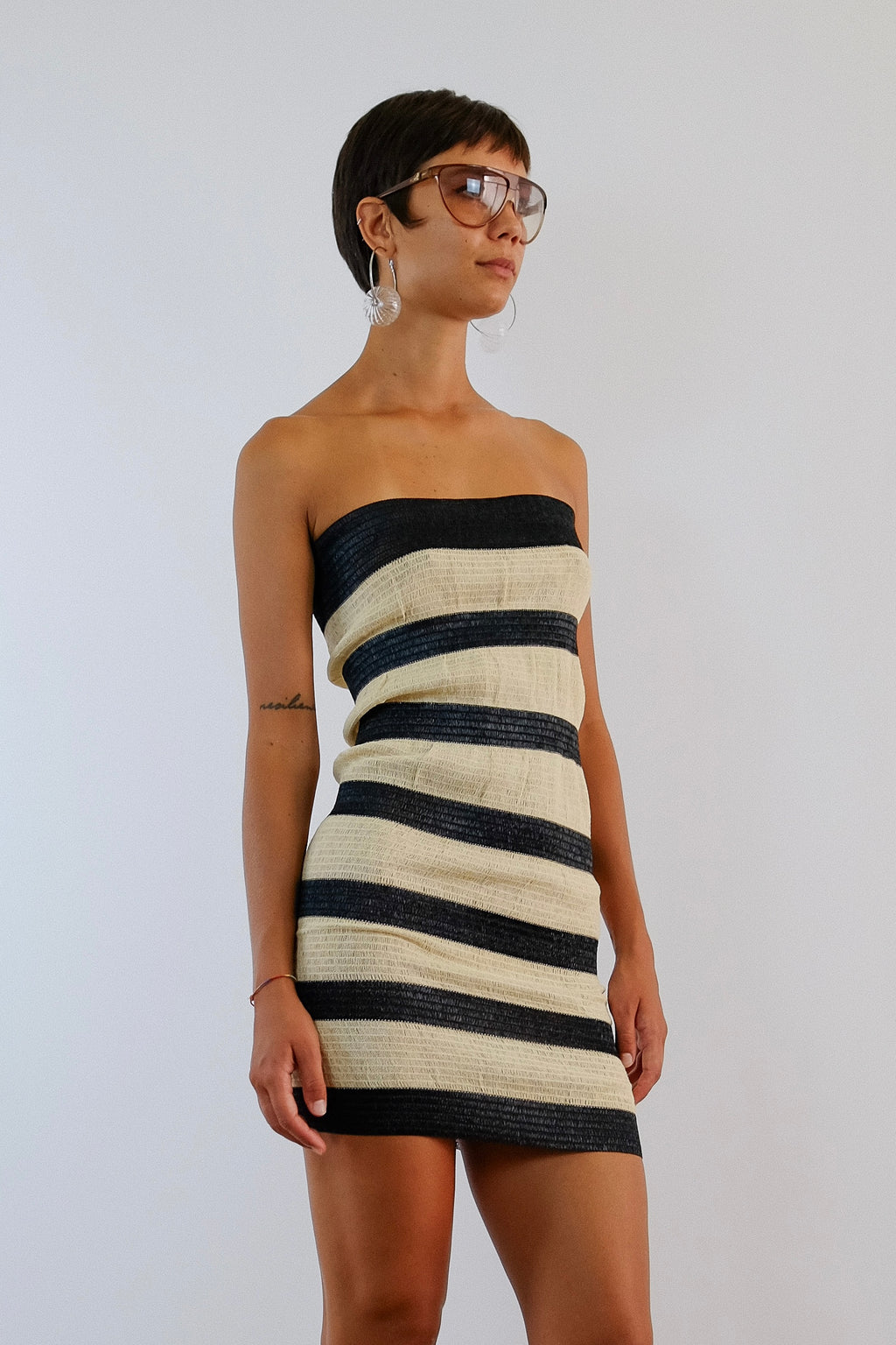 UN CERTAIN REGARD STRIPED RAFFIA MINI DRESS