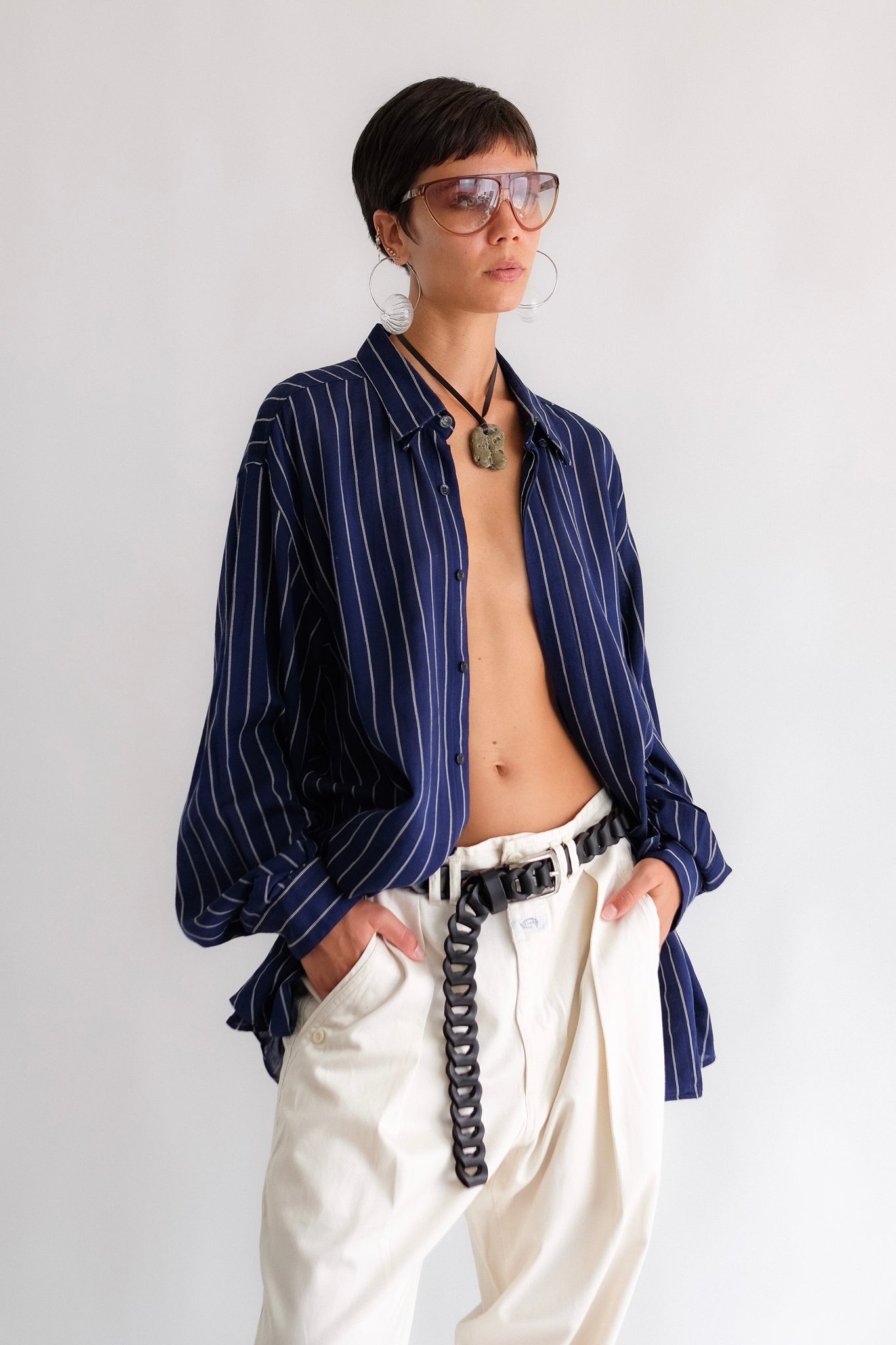 VERSACE STRIPED SHIRT IN SOFT BLUE COTTON GAUZE