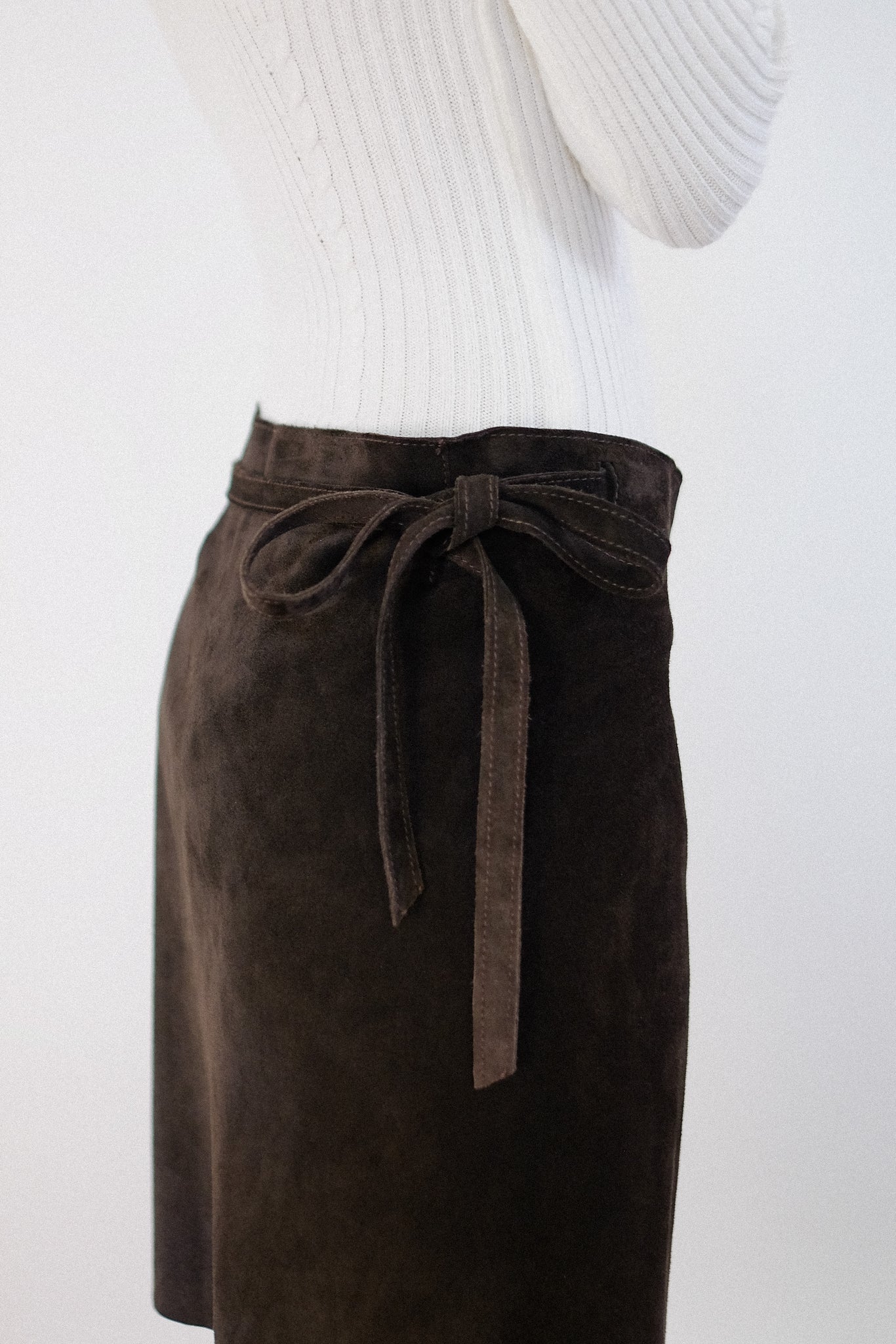 NUDE LEATHER WRAP BEADED SKIRT IN CHOCOLATE BROWN