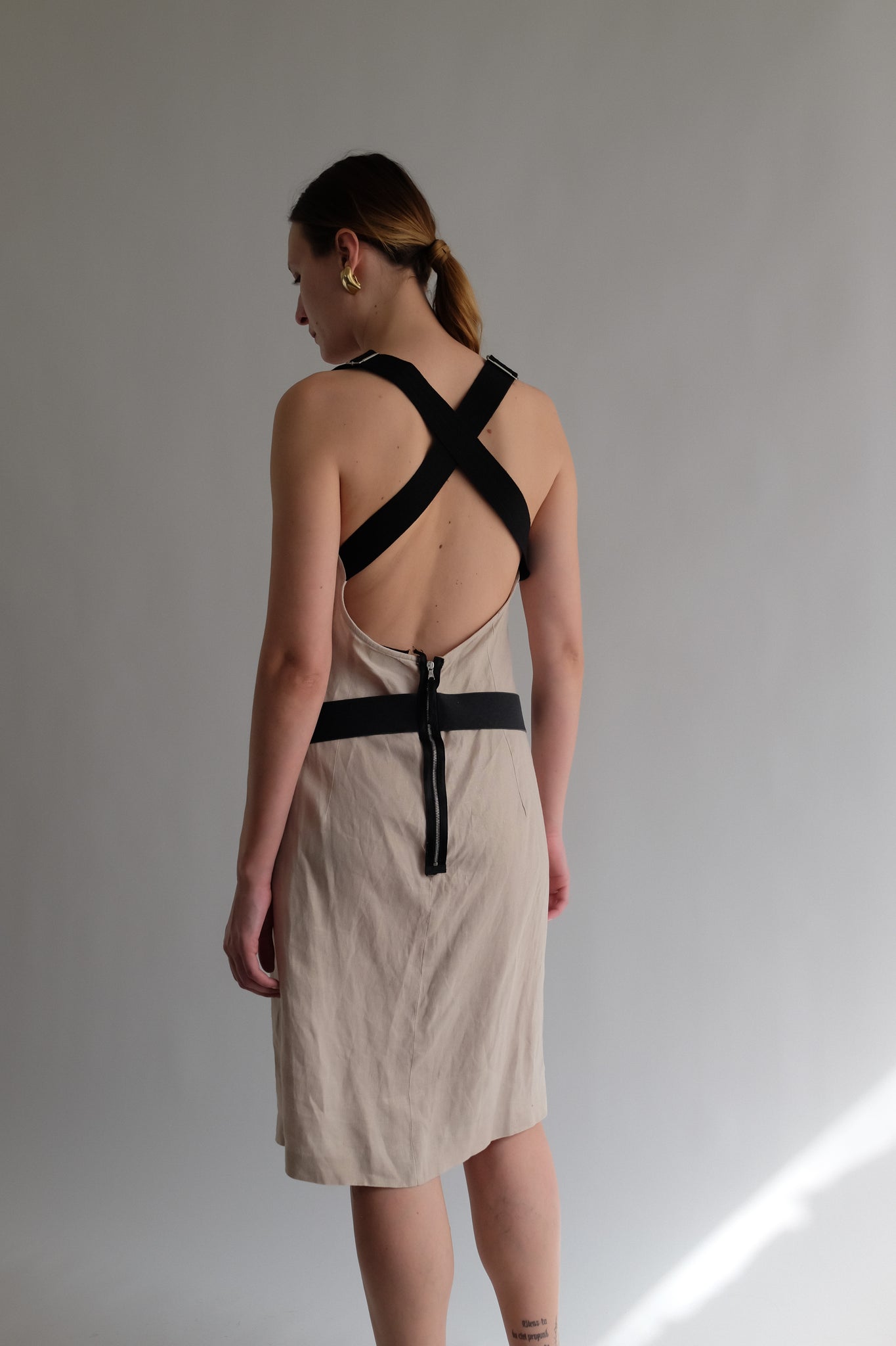 DOLCE & GABBANA LINEN-GROSGRAIN DRESS IN ECRU