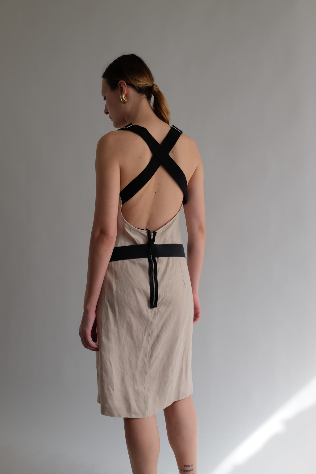 DOLCE & GABBANA LINEN-GROSGRAIN DRESS IN ECRU