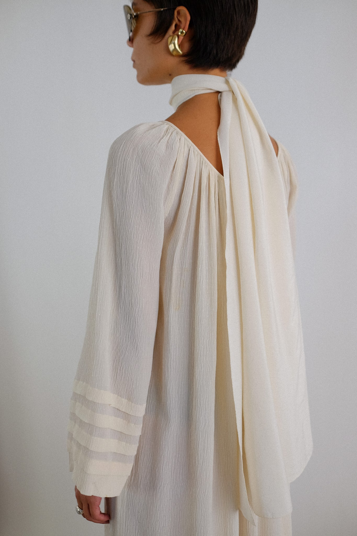 1970s VINTAGE SILK MAXI DRESS IN IVORY