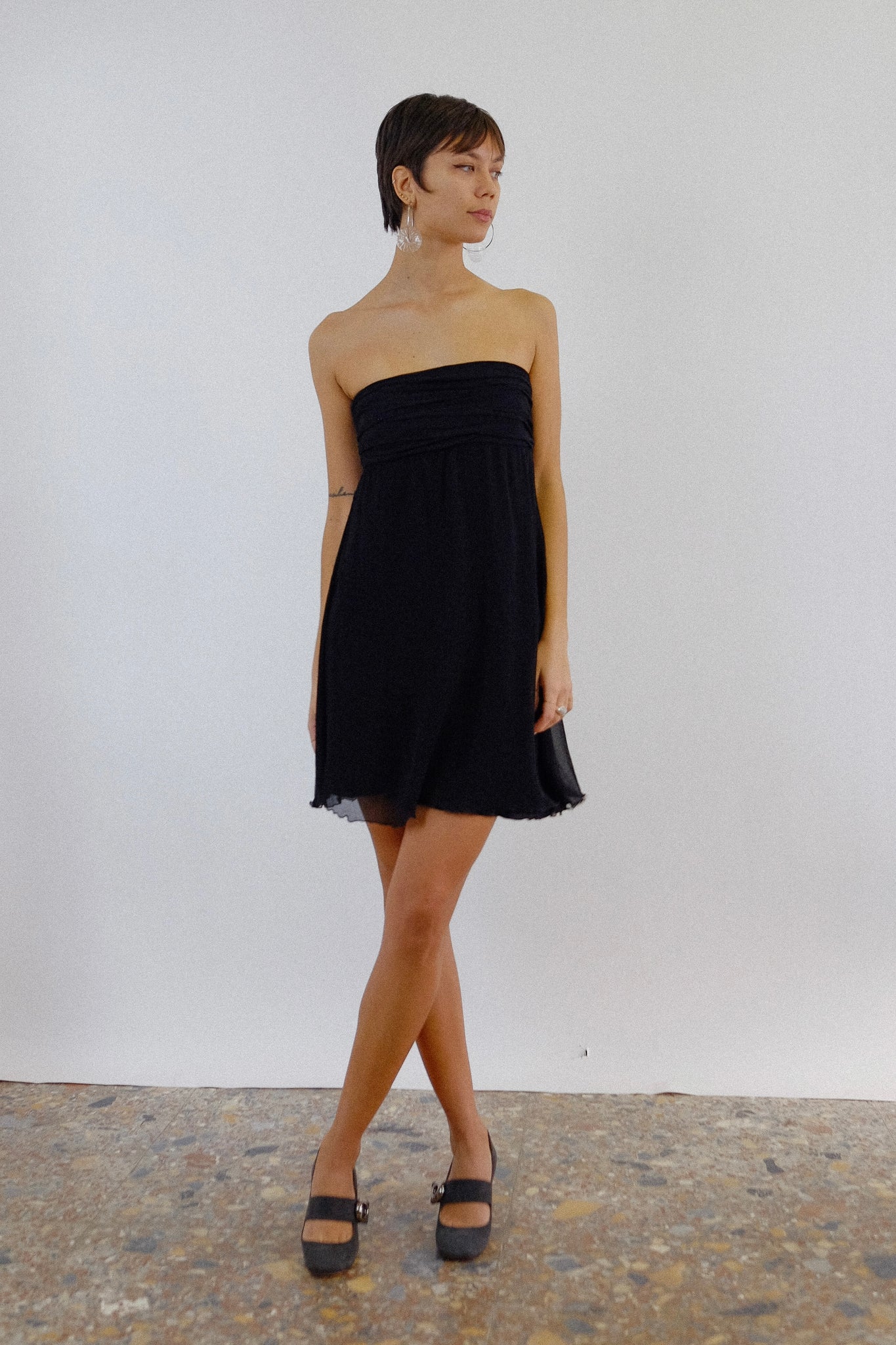 BLUMARINE SILK CHIFFON MINI DRESS IN BLACK