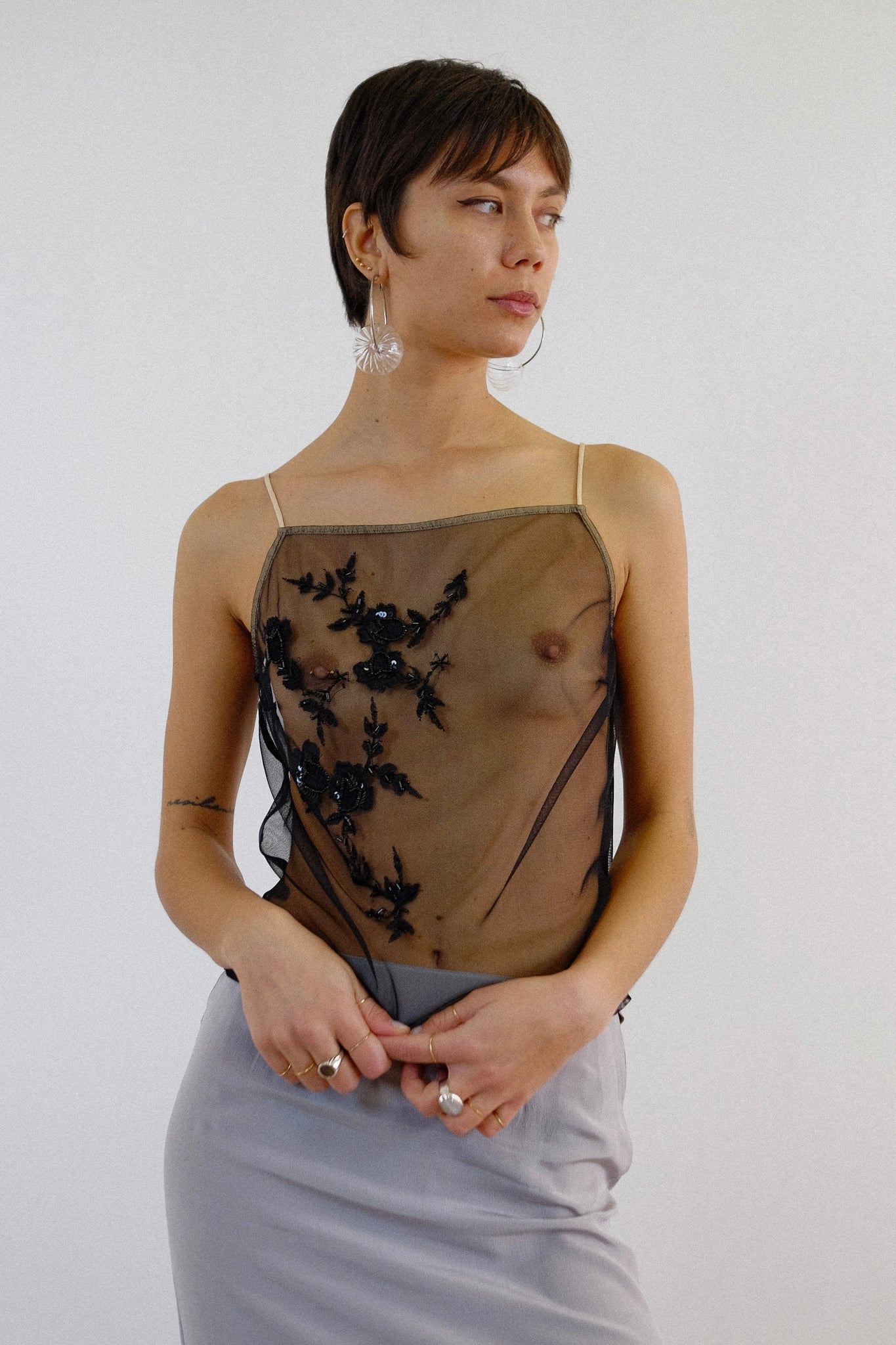 MARELLA (MAX MARA GROUP) EMBROIDERED MESH TOP IN BLACK