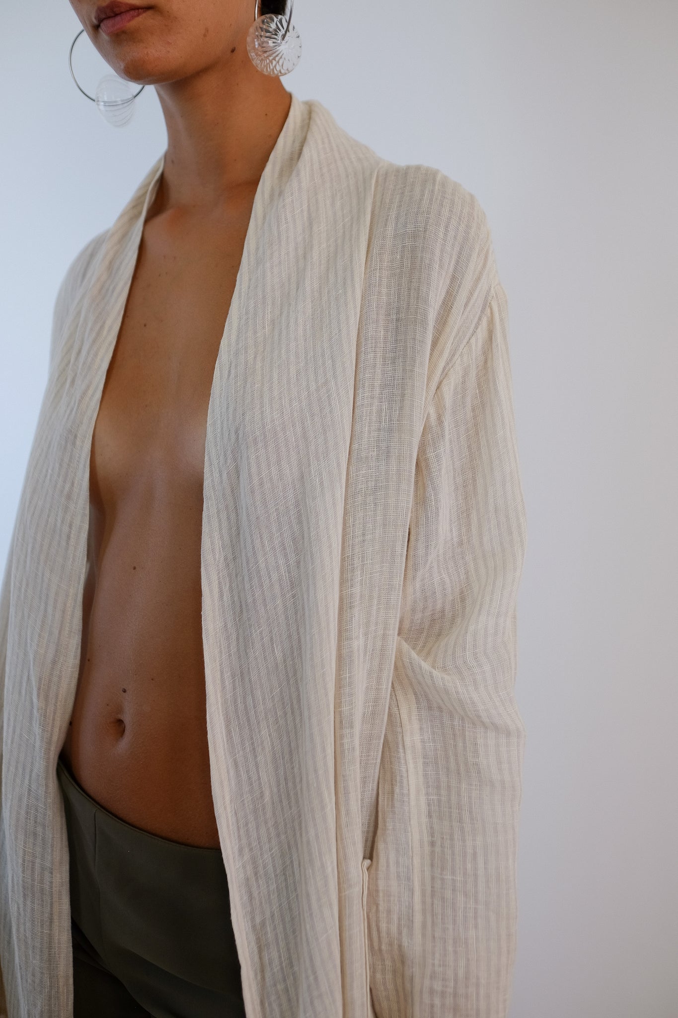 80S ISSEY MIYAKE - PLANTATION LINE ROBE IN ECRU LINEN