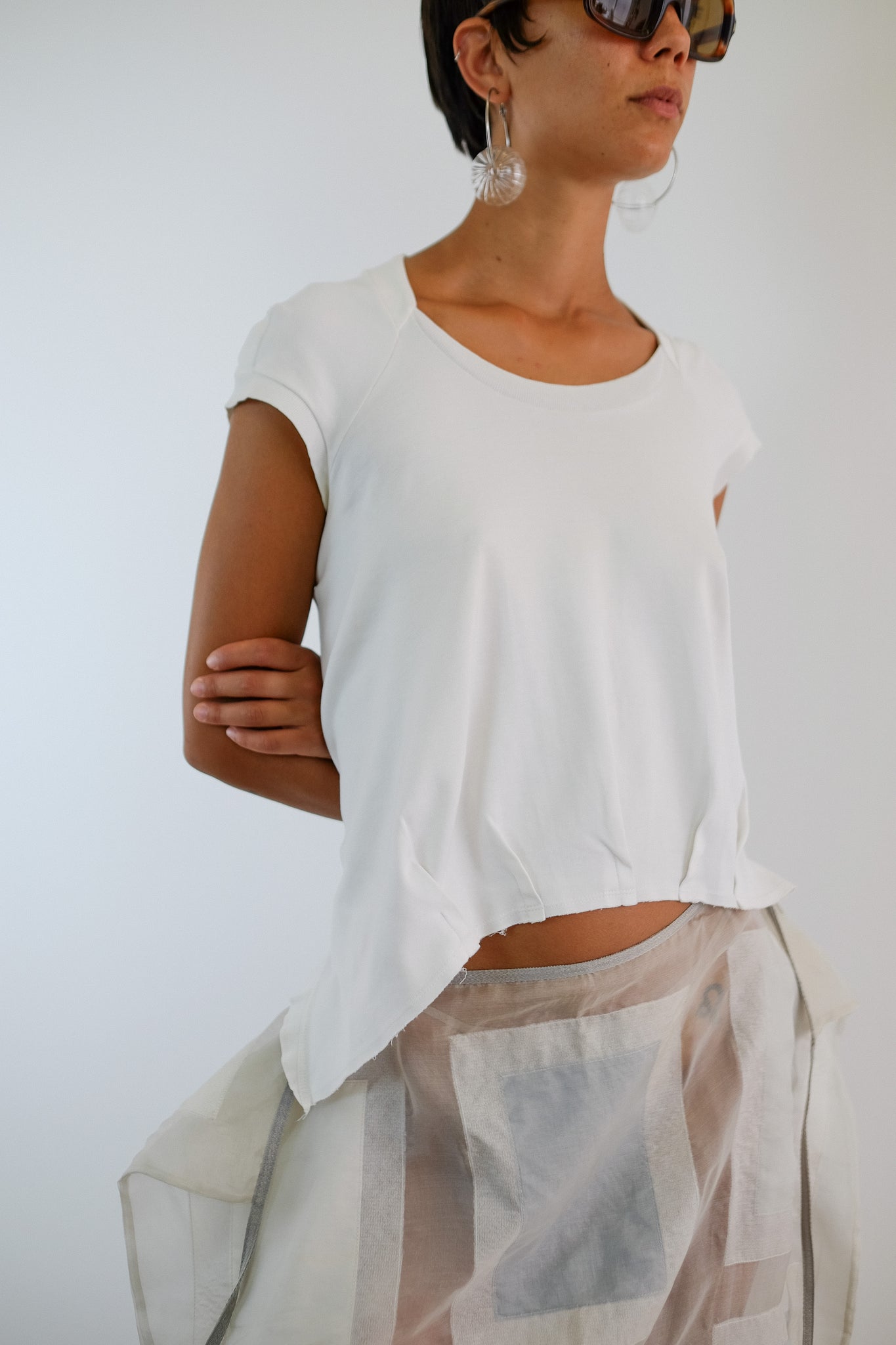 MARITHÉ FRANÇOIS GIRBAUD DARTED T IN WHITE COTTON JERSEY