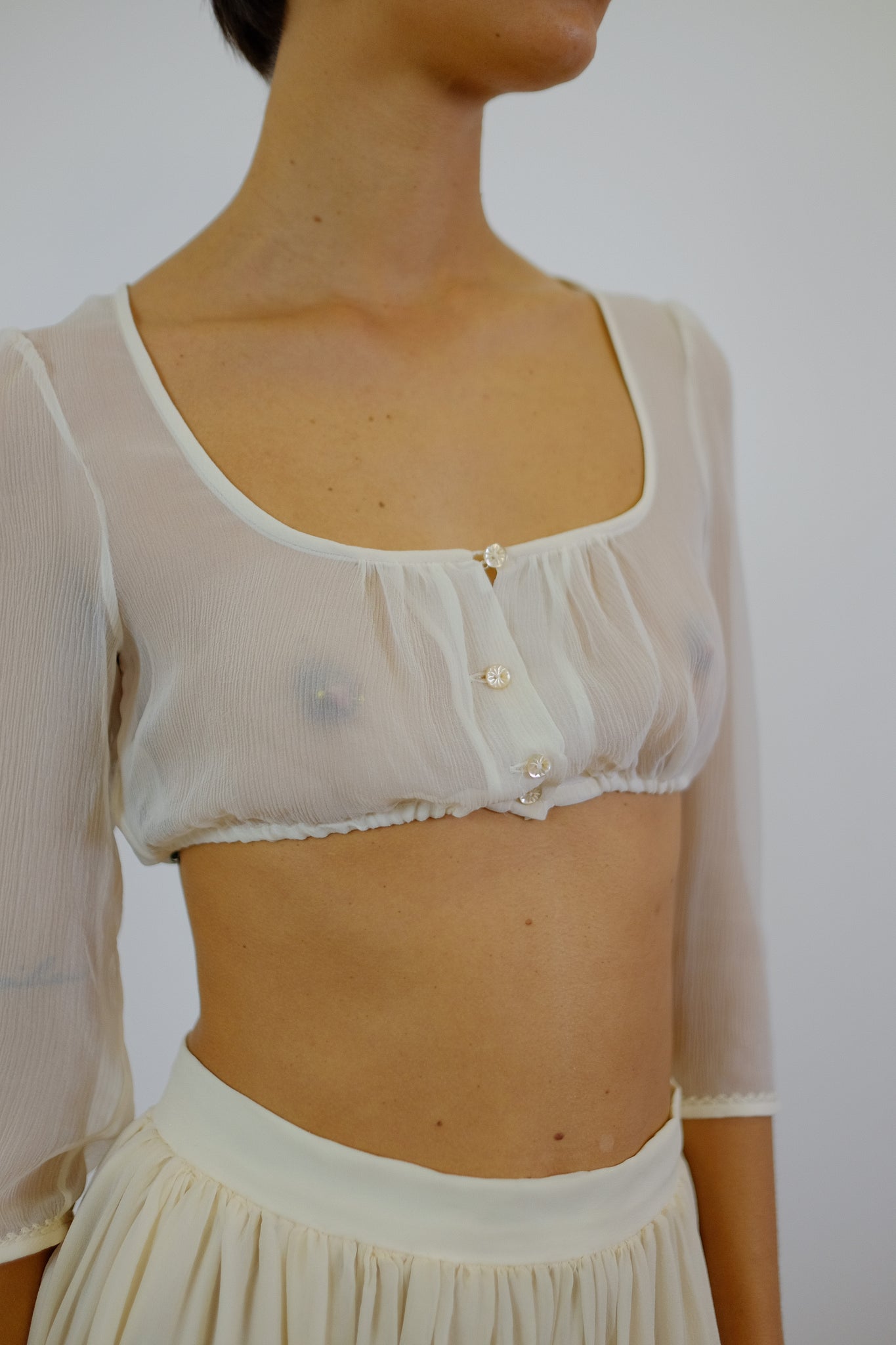 GÖSSL SHEER CROP SHIRT IN WHITE SILK CHIFFON - DEADSTOCK WITH TAGS