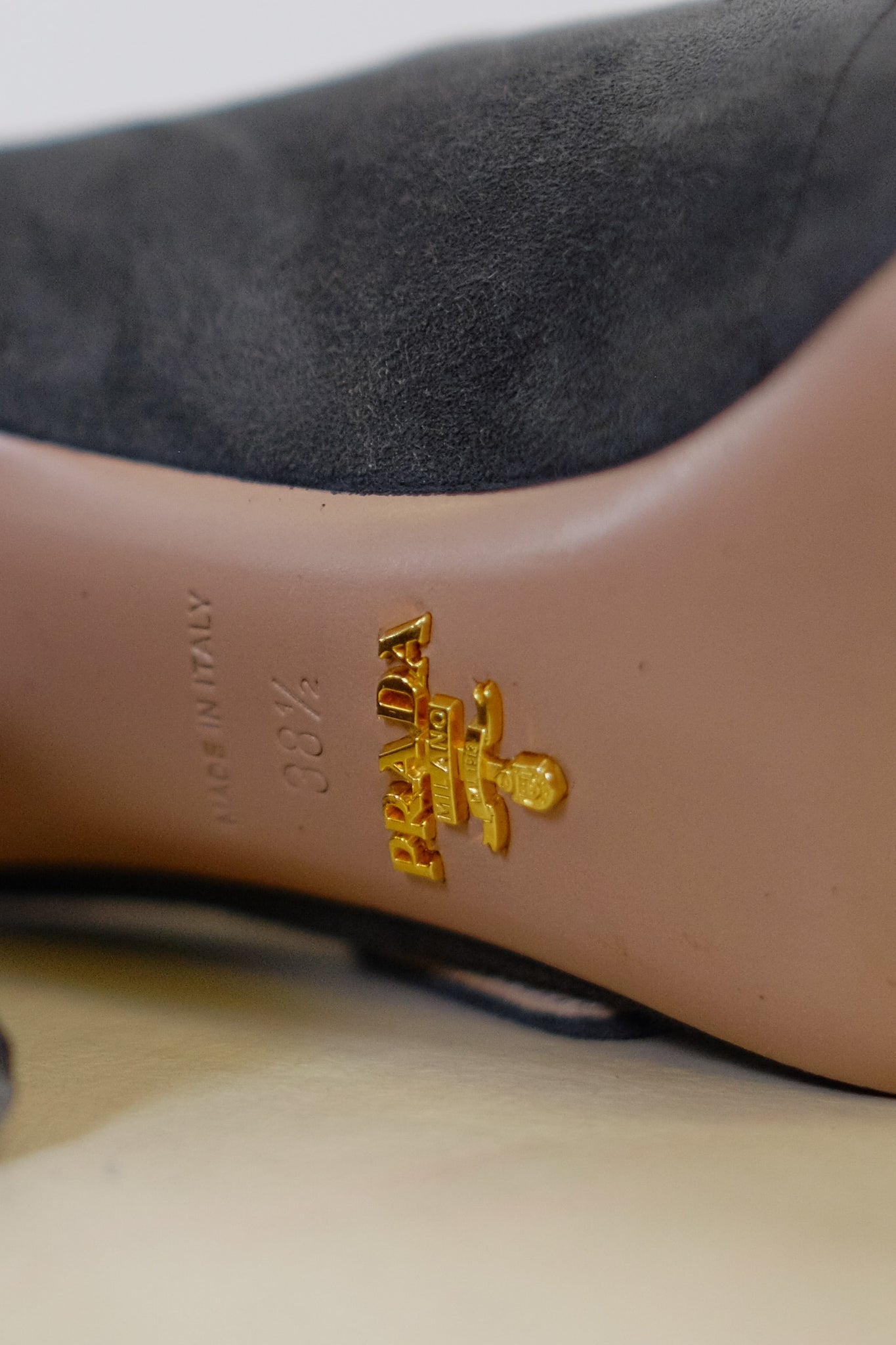 PRADA SUEDE MARY JANE IN SLATE GREY