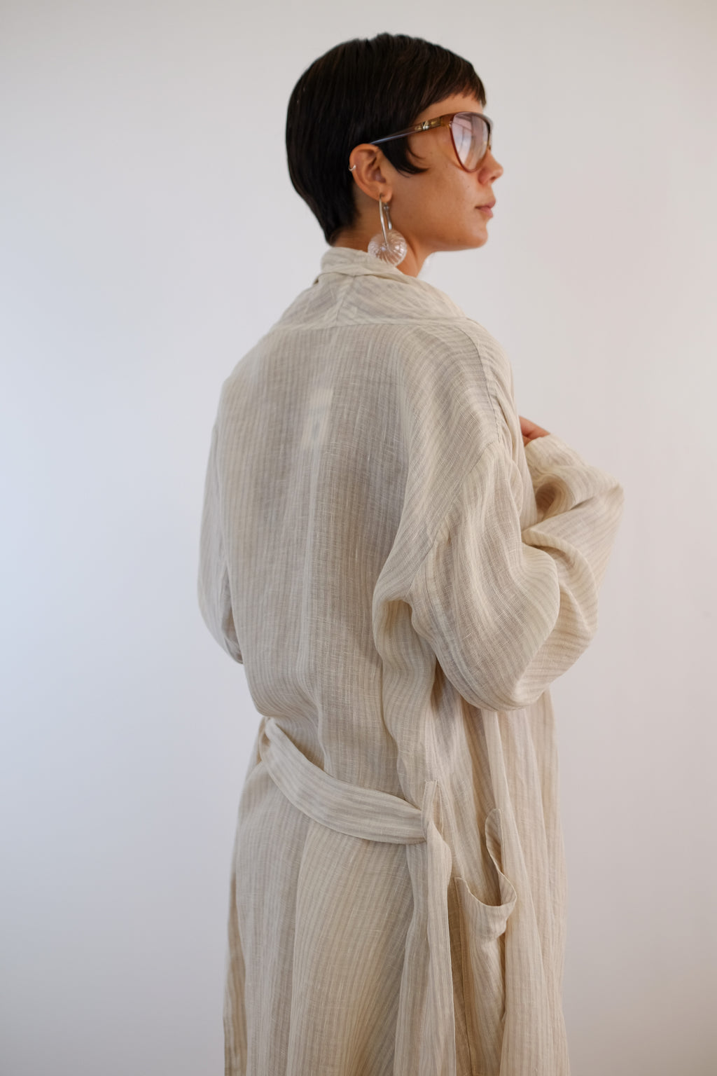 80S ISSEY MIYAKE - PLANTATION LINE ROBE IN ECRU LINEN