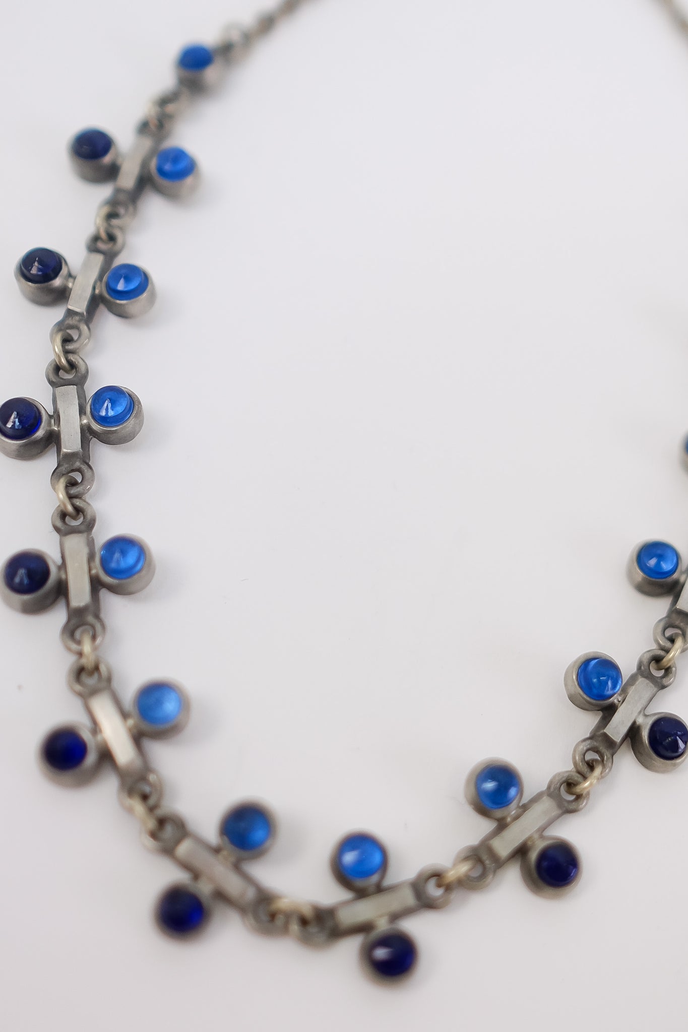 SWEDISH MODERNIST POLISHED PEWTER & GLASS NECKLACE