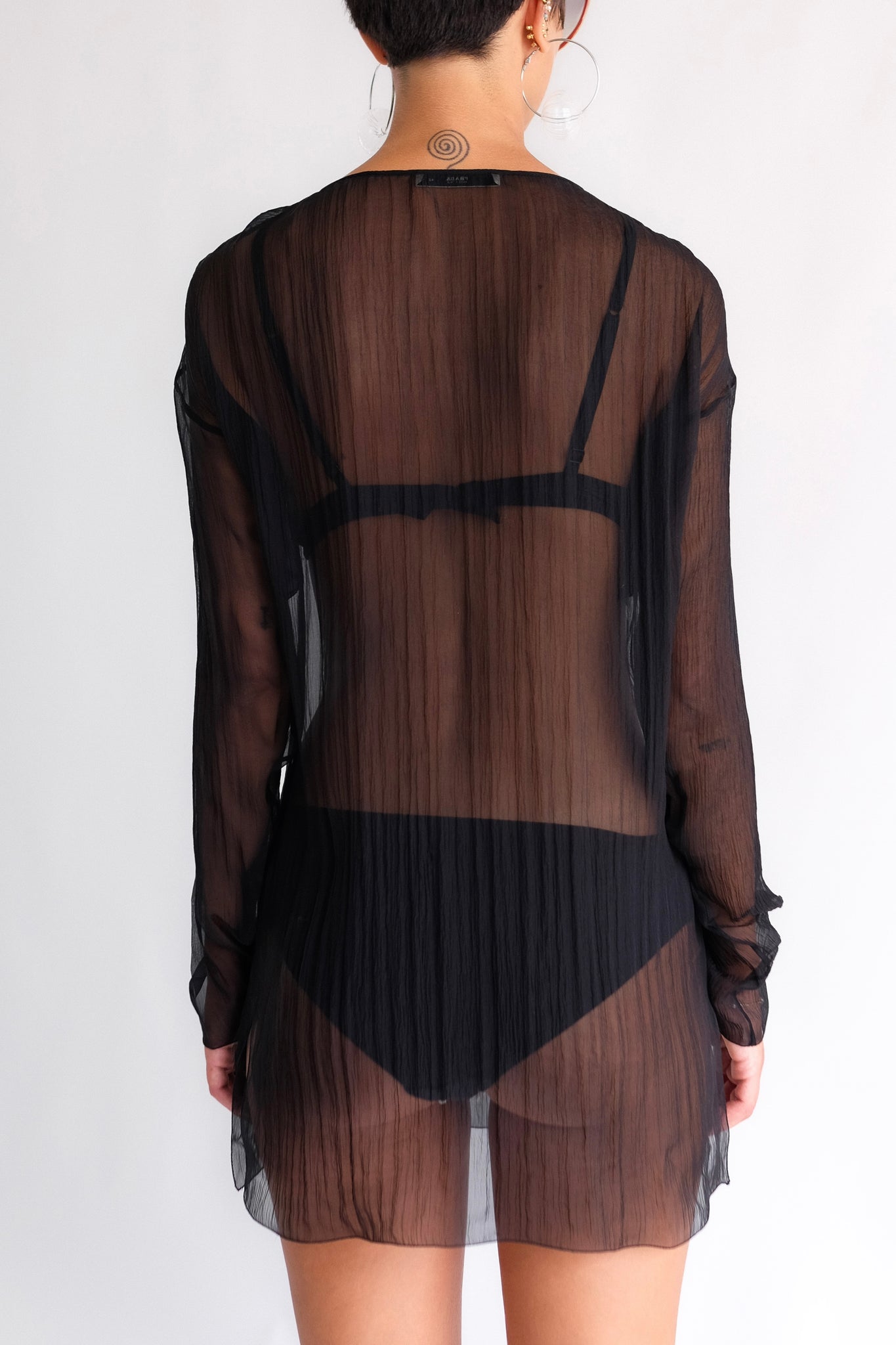 PRADA SHEER MINI DRESS IN BLACK SILK CHIFFON