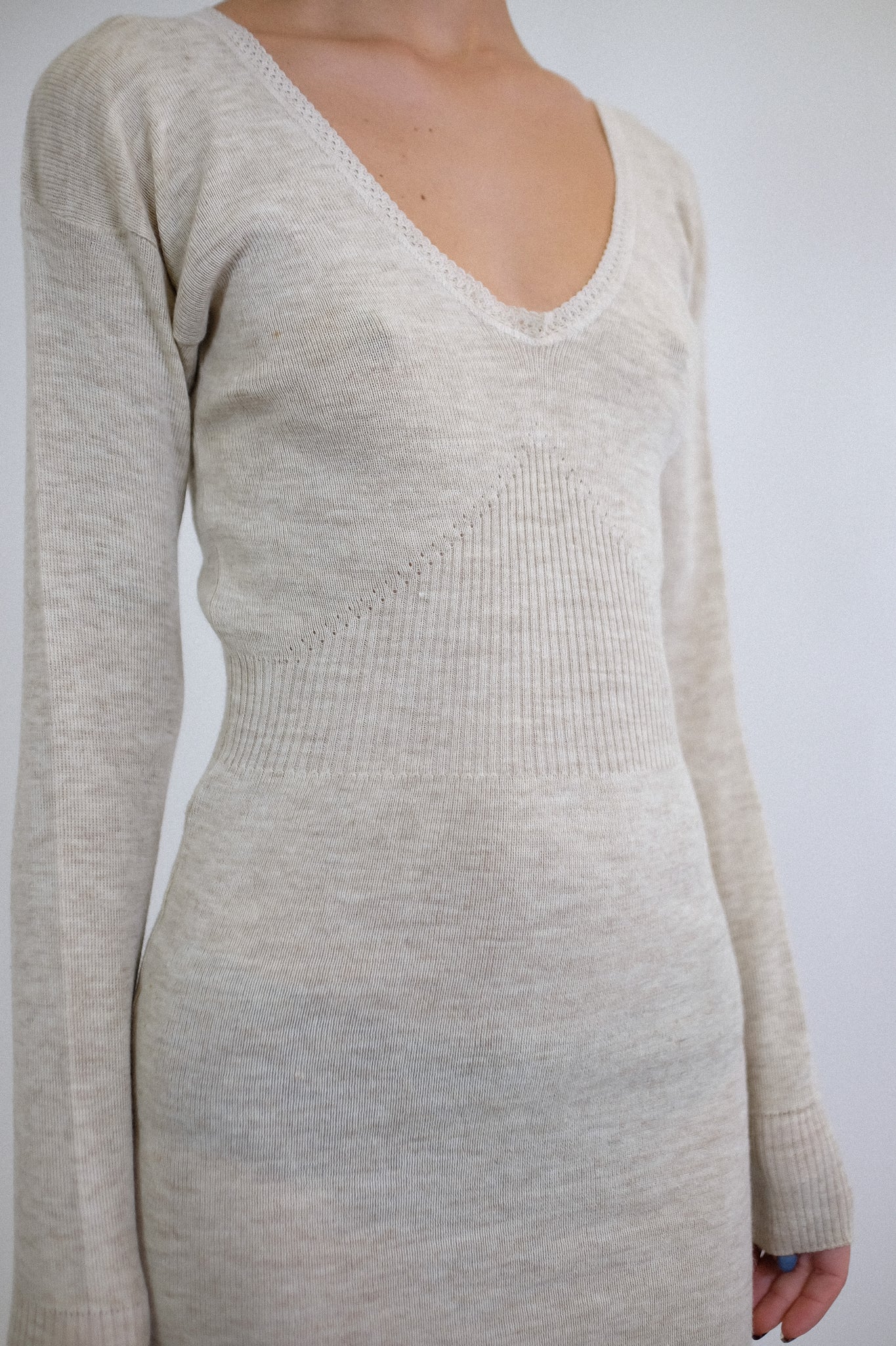 ESSEPICI DEADSTOCK WOOL LONG SLEEVED DRESS IN MELANGE BEIGE
