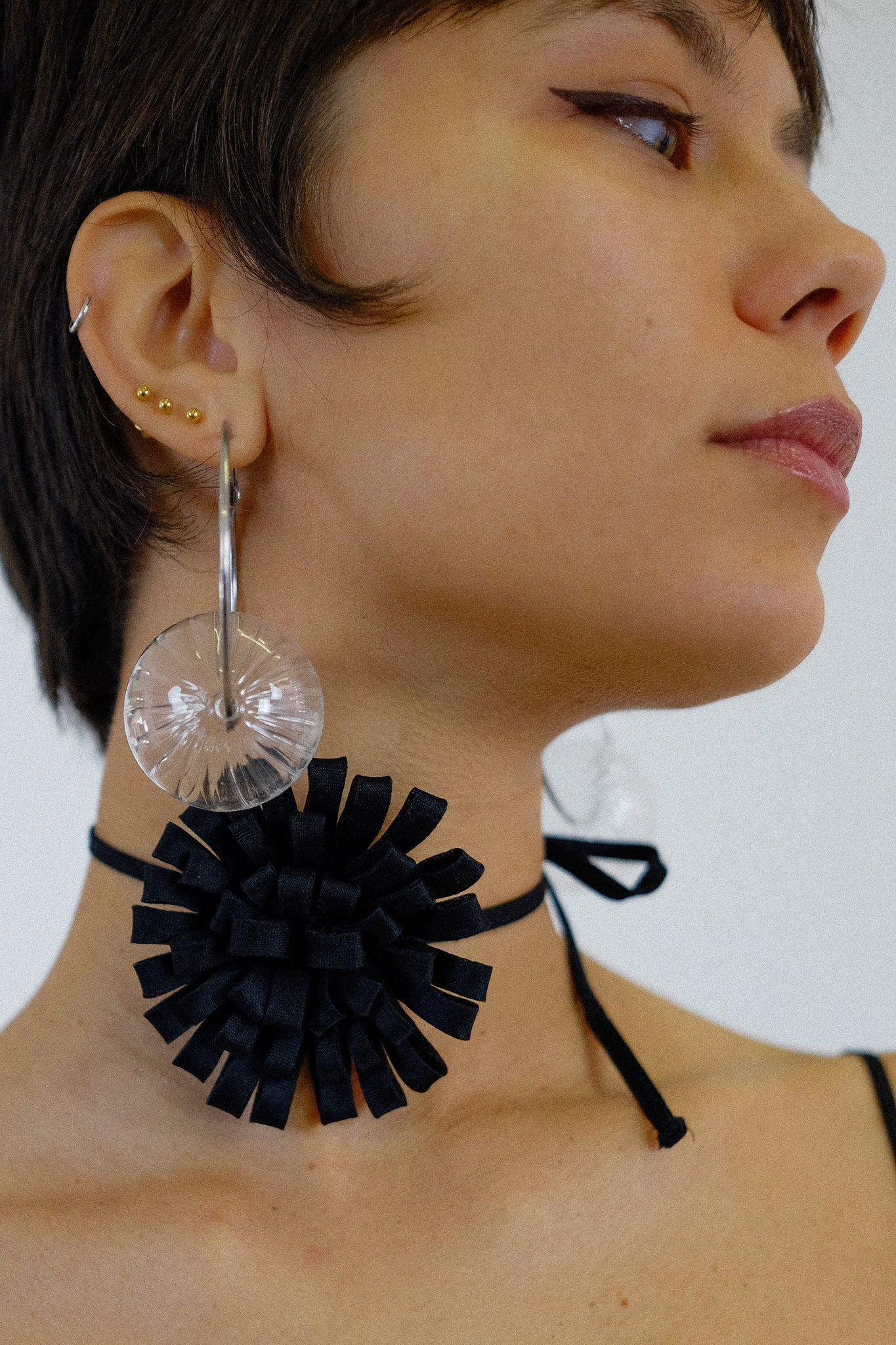 MAX MARA BIAS CUT EVENING DRESS WITH SILK ROSETTE NECKLACE IN BLACK