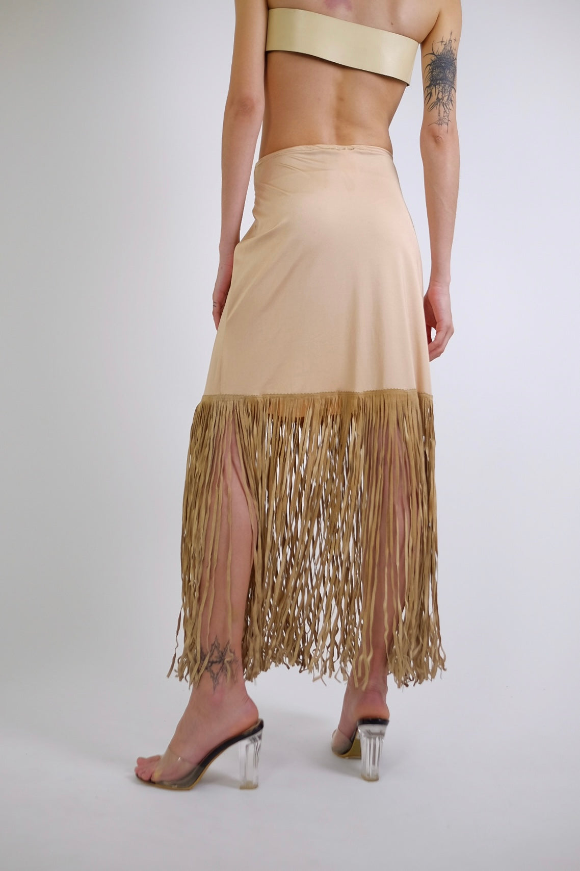 PLEIN SUD LEATHER FRINGE SKIRT