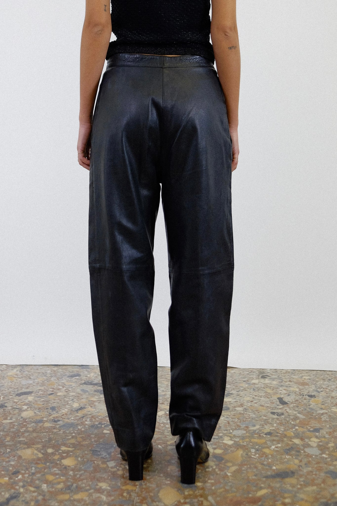 1980s CALFSKIN LEATHER CHAP TIE PANTS IN BLACK