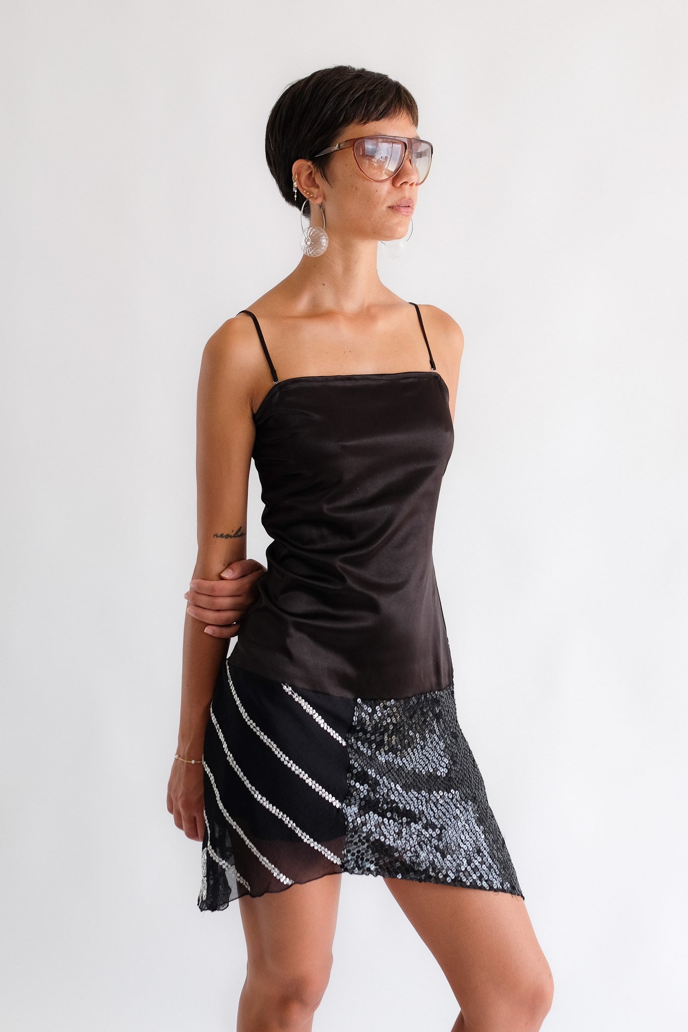 ARMANI JEANS MINI SEQUINED DRESS IN BLACK