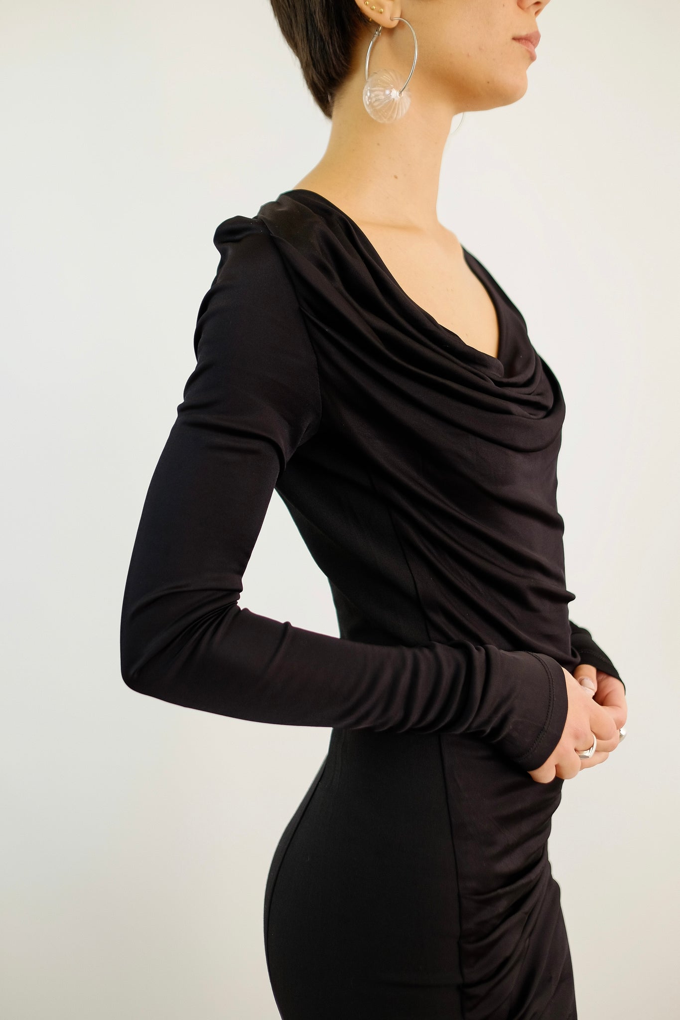 PATRIZIA PEPE COWL NECK MINI DRESS IN BLACK