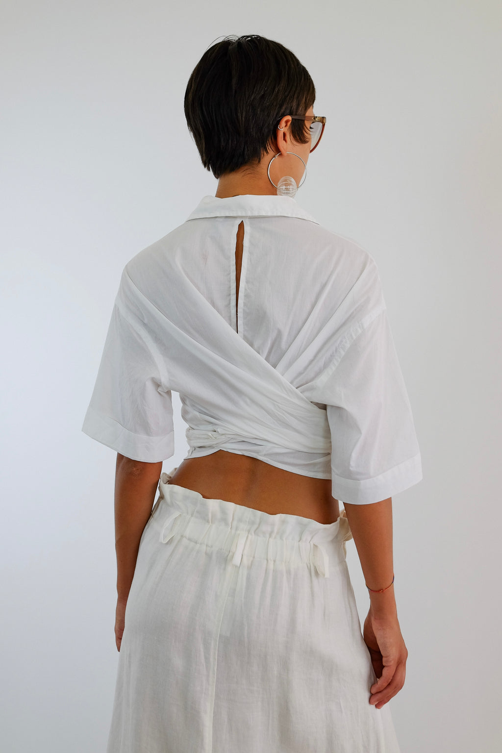 ROMEO GIGLI WRAP SHIRT IN WHITE COTTON VOILE