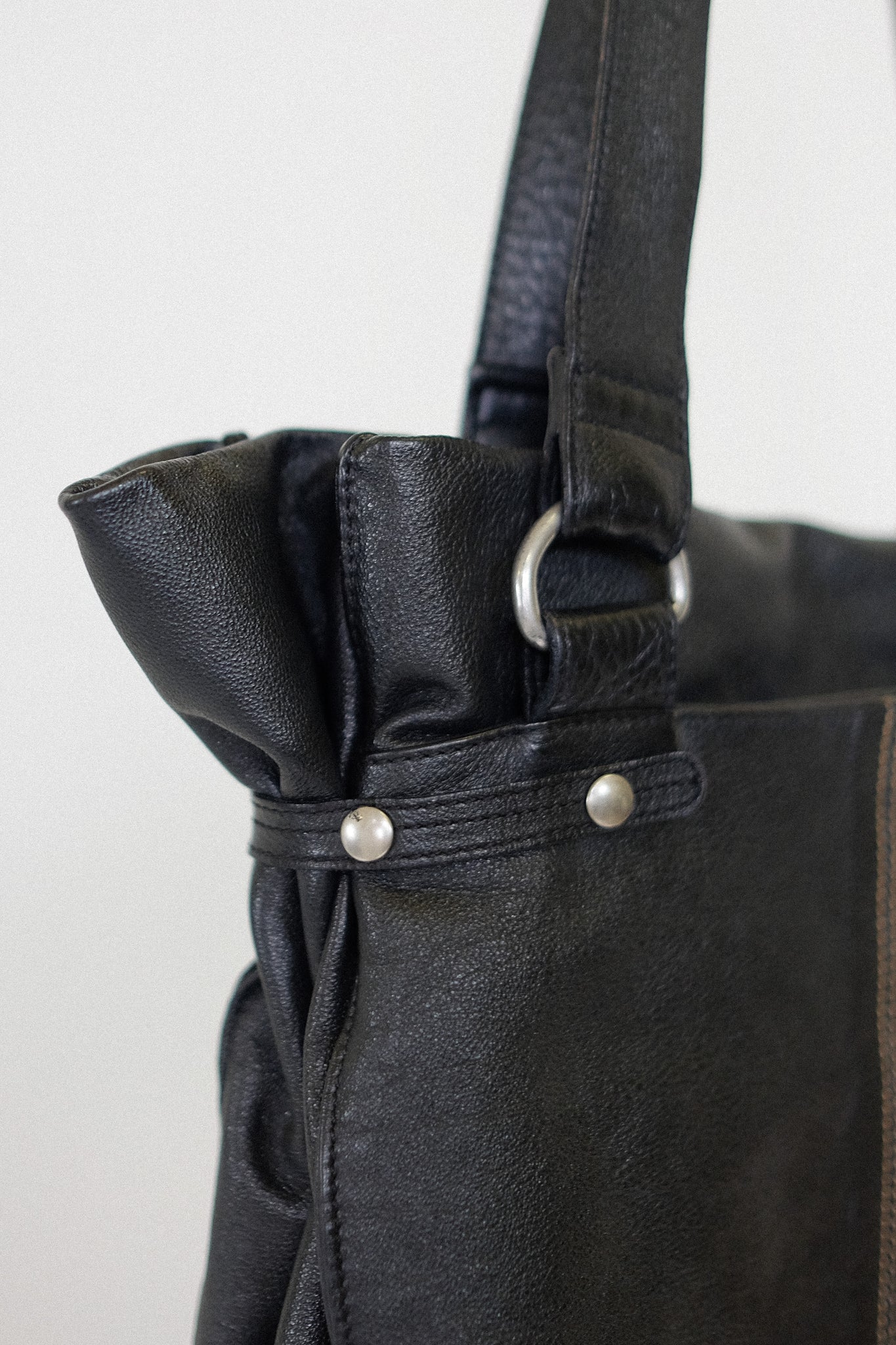 1990s MANDARINA DUCK LEATHER WORK BAG IN BLACK
