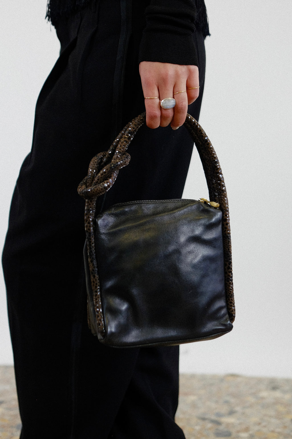 SERGIO CIARNELLI DEADSTOCK KNOT EVENING BAG IN BLACK CALF