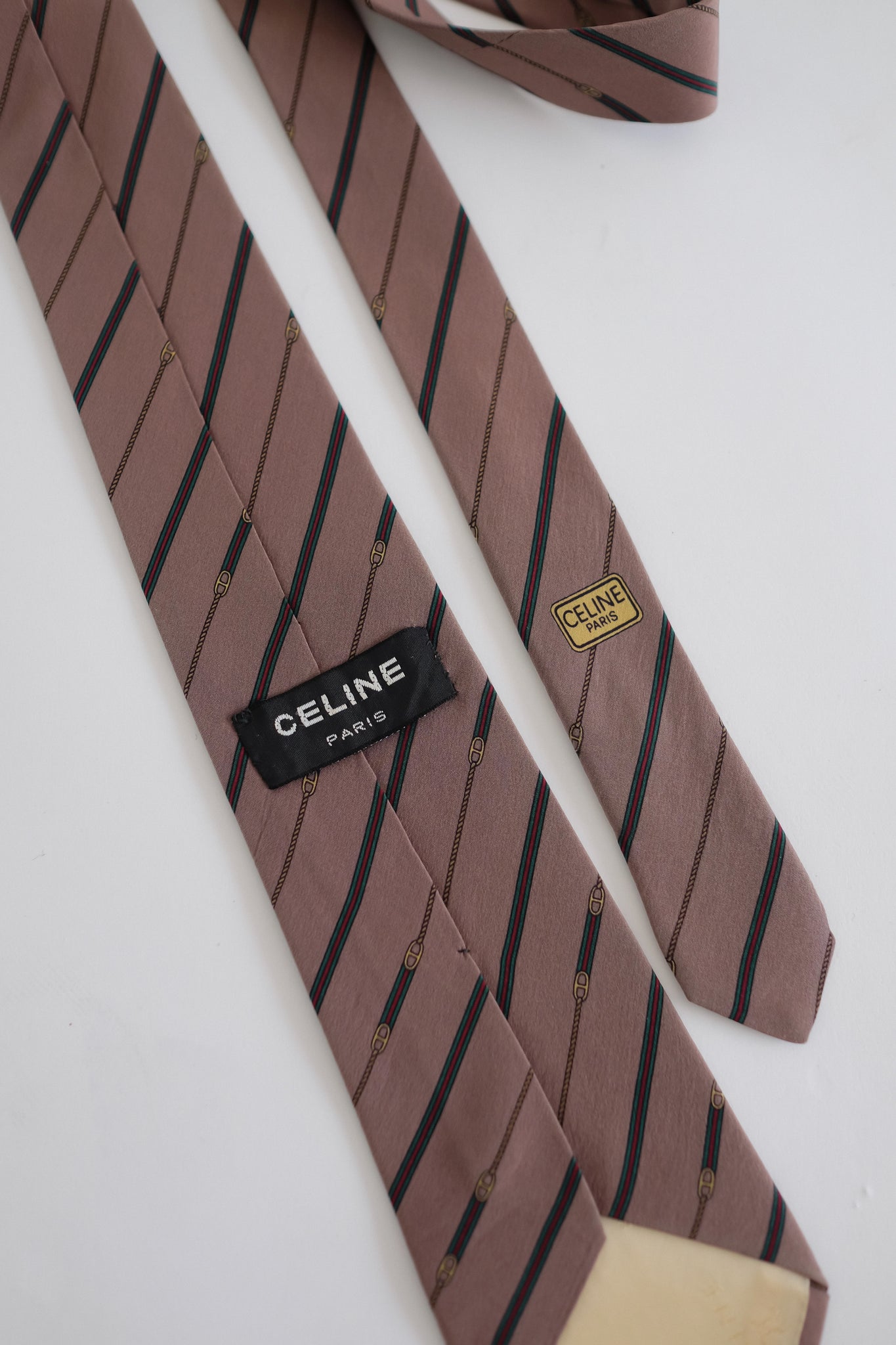 CELINE SILK PRINT TIE IN BROWN