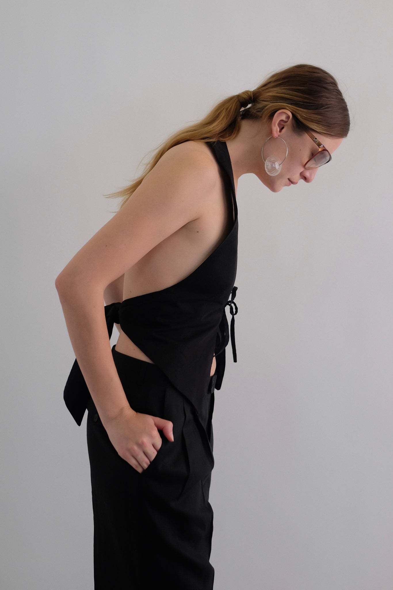 MAURO GRIFONI HALTER TIE TOP IN BLACK