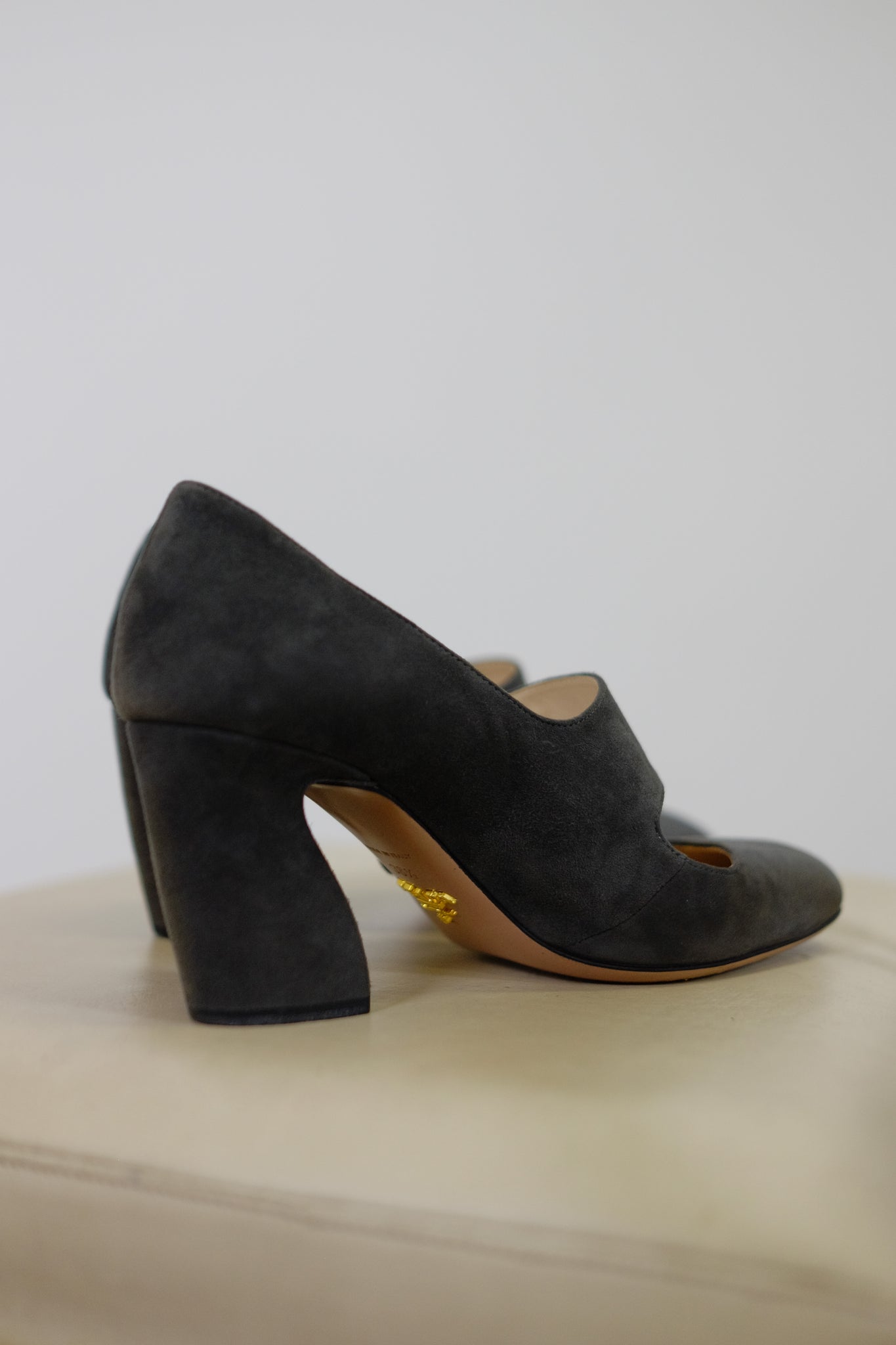 PRADA SUEDE MARY JANE IN SLATE GREY