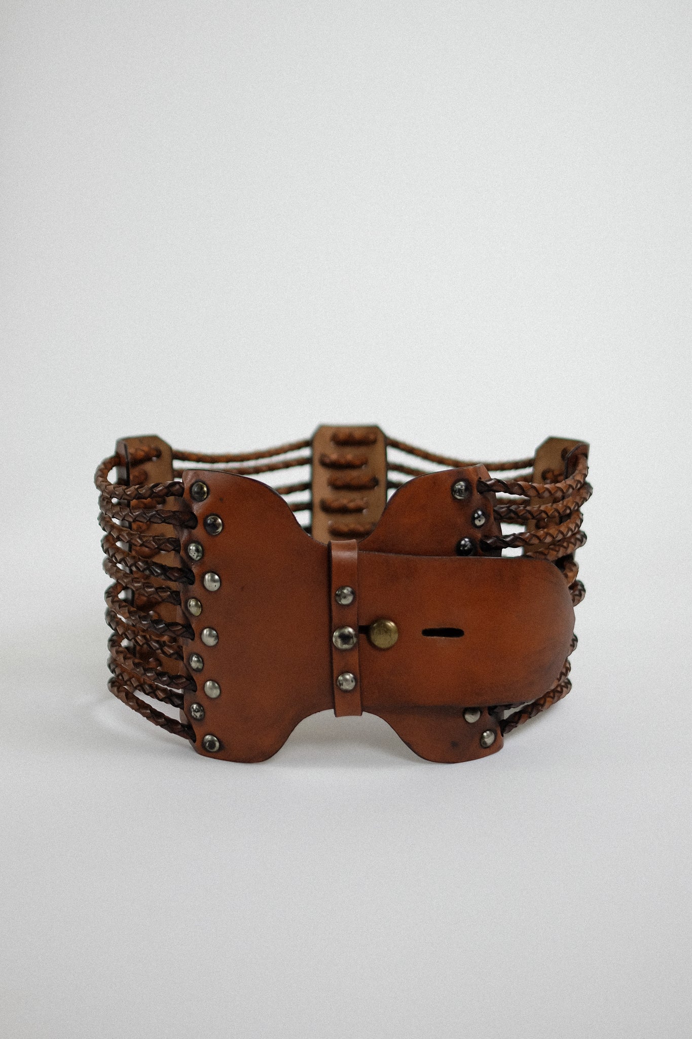 ARTISANAL HAND CRAFTED MAXI WOVEN LEATHER BELT IN BROWN