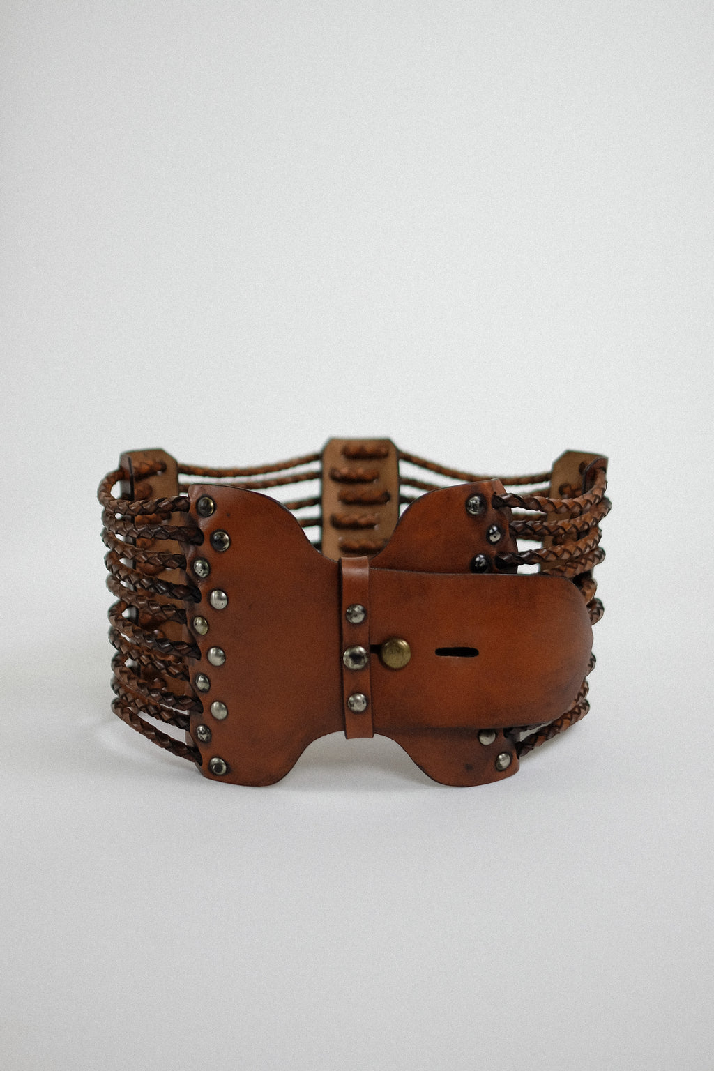 ARTISANAL HAND CRAFTED MAXI WOVEN LEATHER BELT IN BROWN
