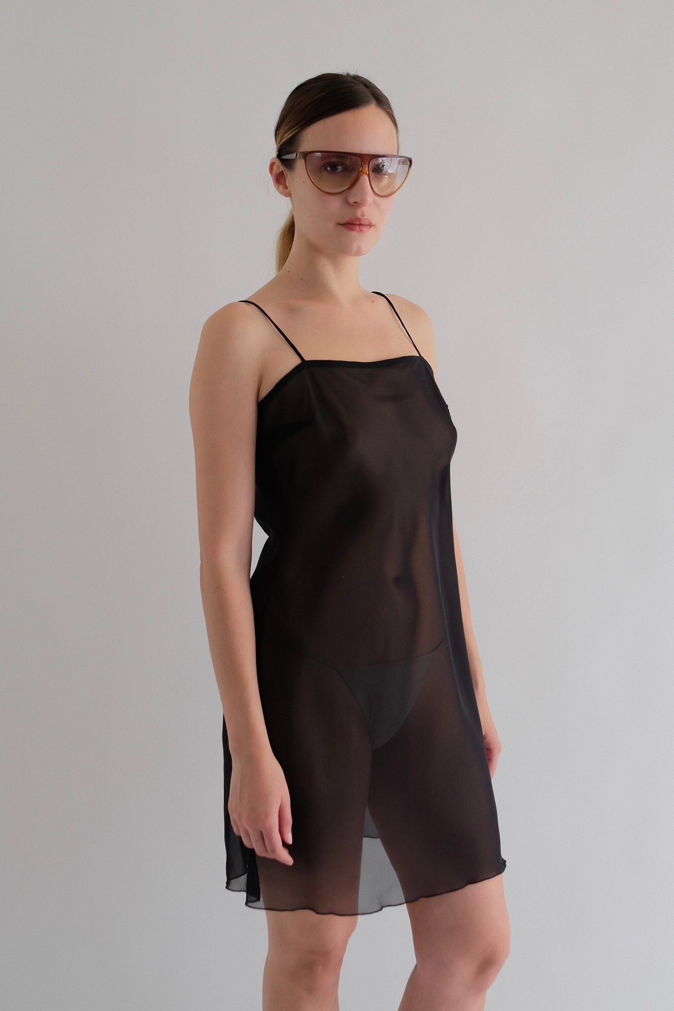 ANNA MOLINARI MINI SLIP DRESS IN BLACK