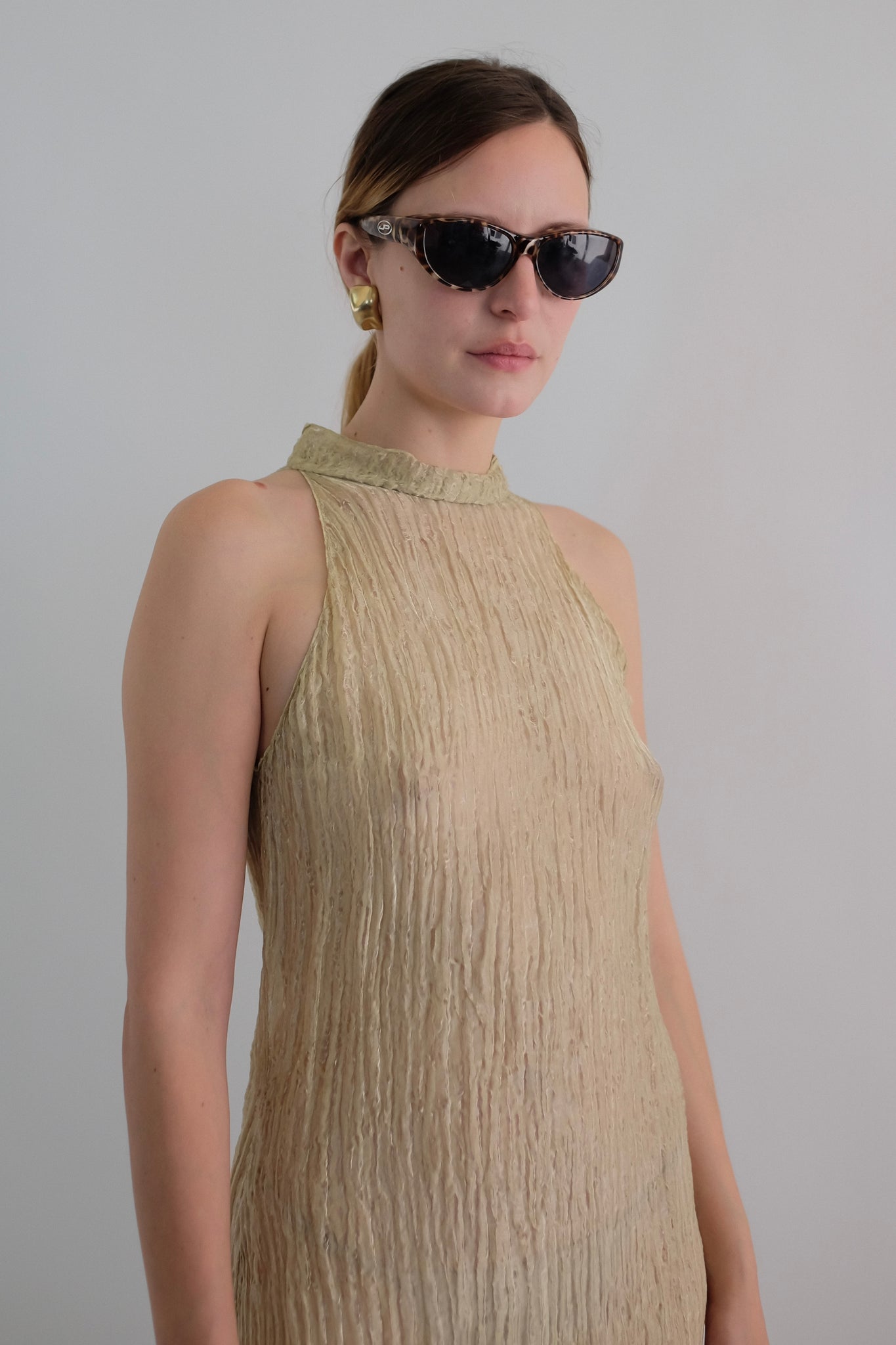 ROMEO GIGLI SEMI-SHEER DRESS IN GOLD GAUZE