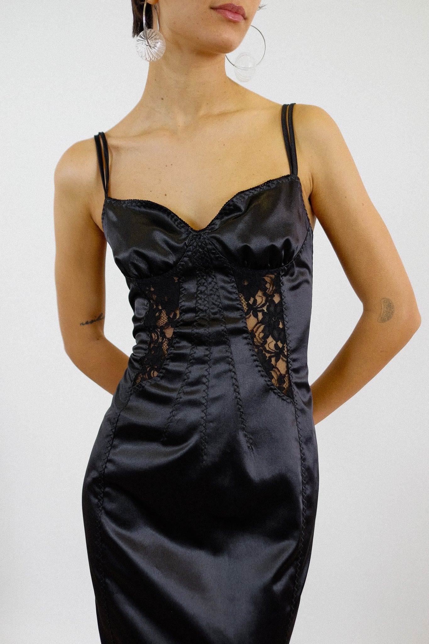 DOLCE & GABBANA LACE INSET STRETCH DRESS IN BLACK