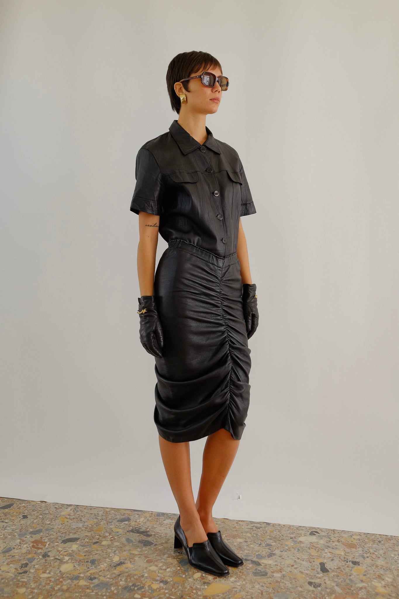 GRAZIA BAGNARESI SHIRT IN BLACK LEATHER