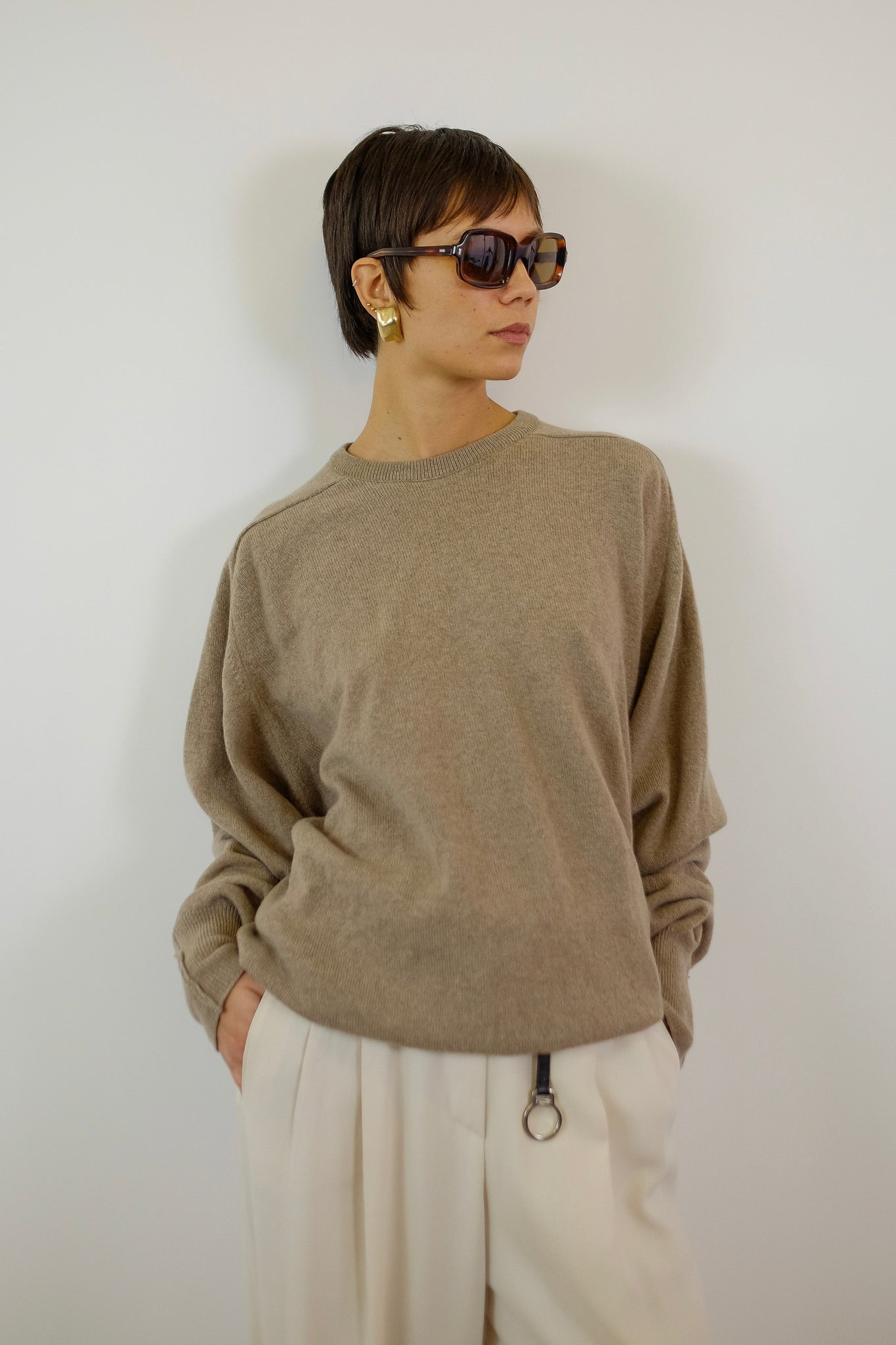 ANTICHI TELAI SCOTTISH WOOL SWEATER IN BEIGE